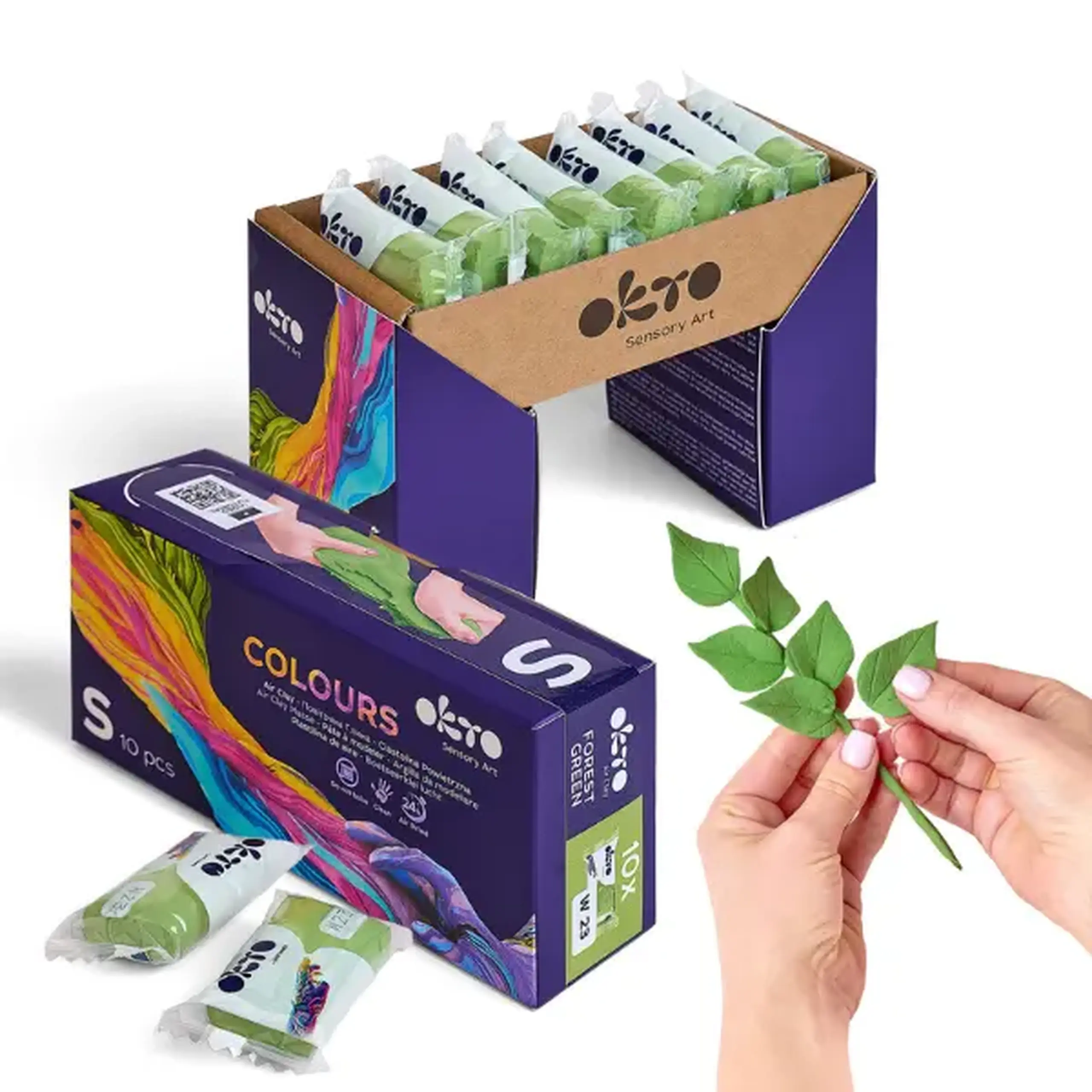 Plastilină aerată verde măsliniu Air Clay OKTO Colours, 10 buc. × 6 g, mărimea S