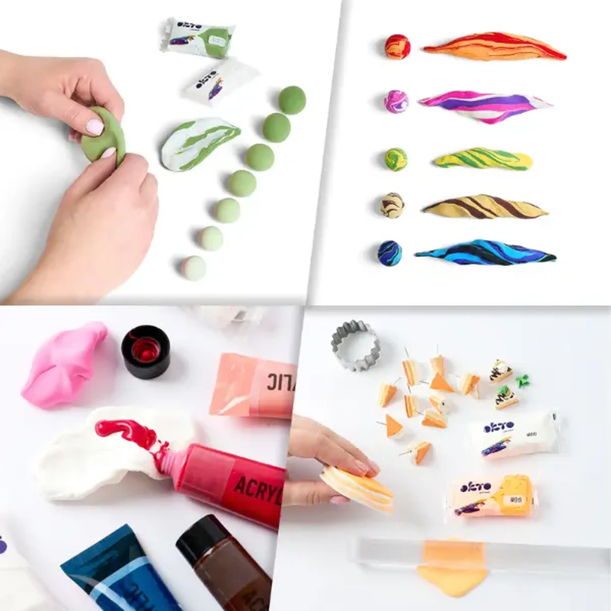 Plastilină aerată verde măsliniu Air Clay OKTO Colours, 10 buc. × 6 g, mărimea S