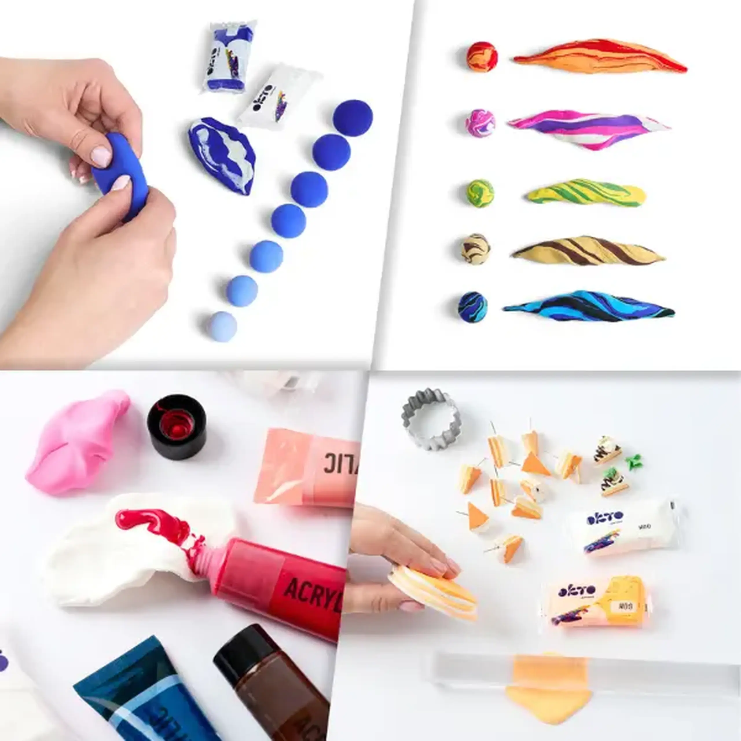 Plastilină aerată albastră Air Clay OKTO Colours, 10 buc. × 6 g, mărimea S