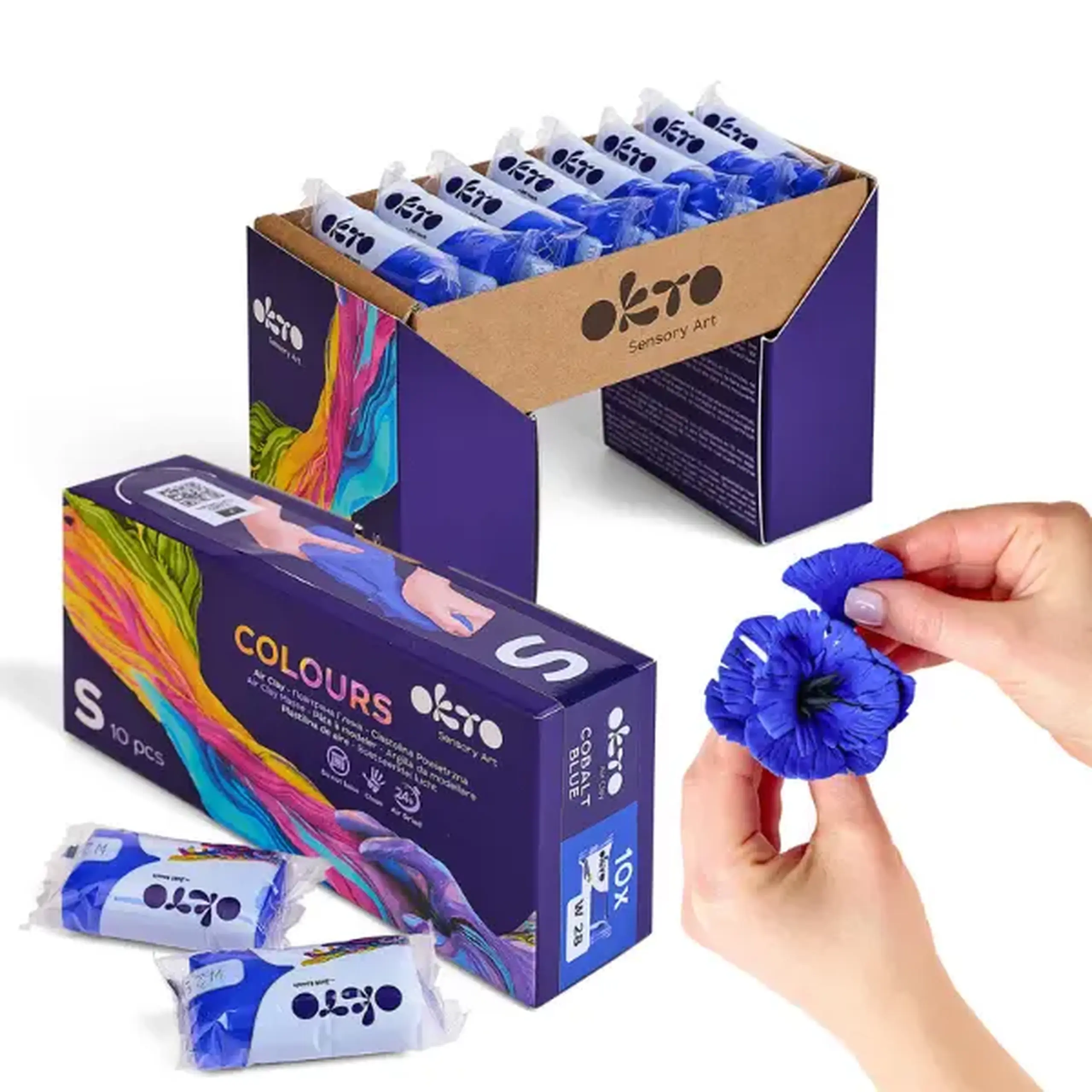 Plastilină aerată bleu Air Clay OKTO Colours, 10 buc. × 6 g, mărimea S