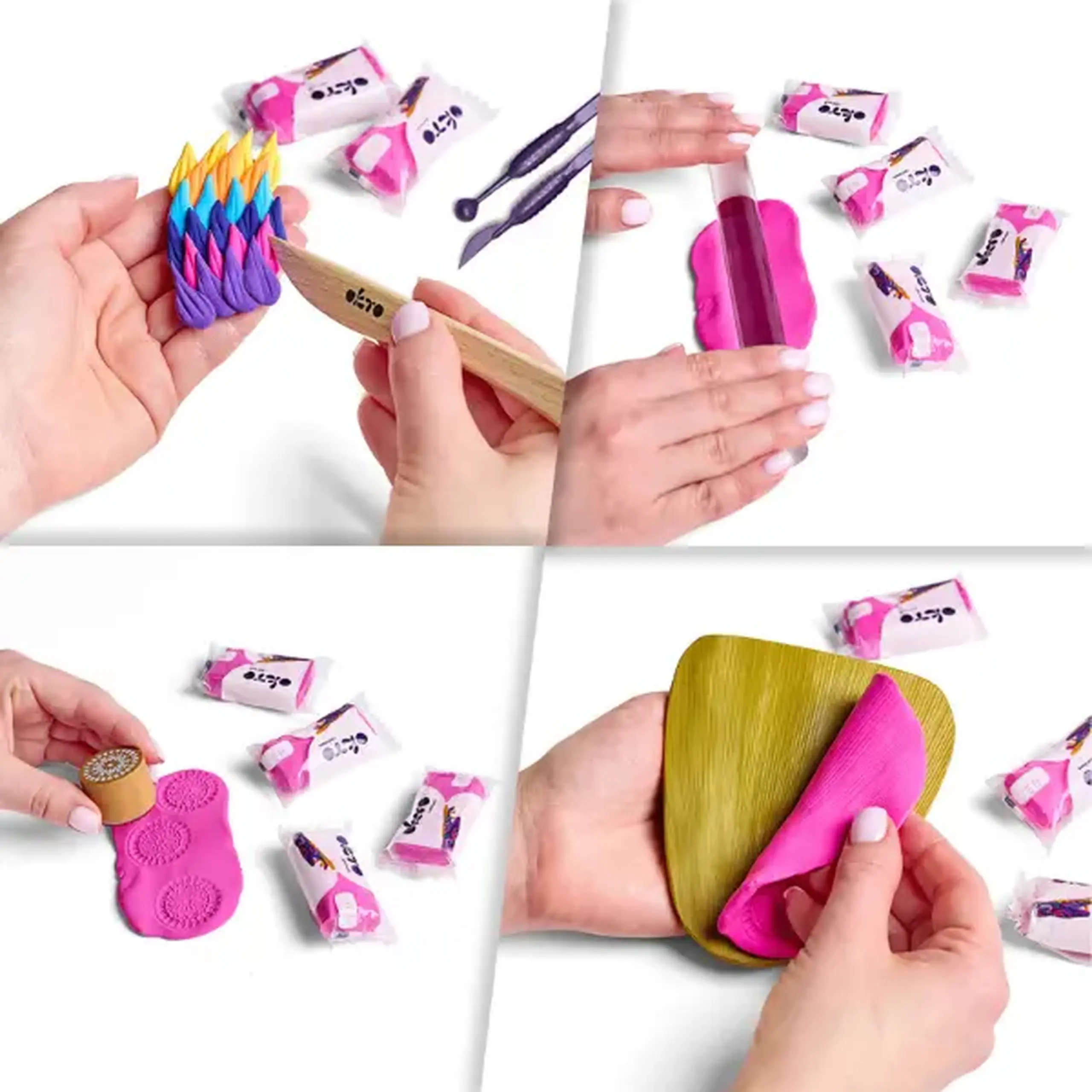 Plastilină aerată magenta Air Clay OKTO Colours, 10 buc. × 6 g, mărimea S