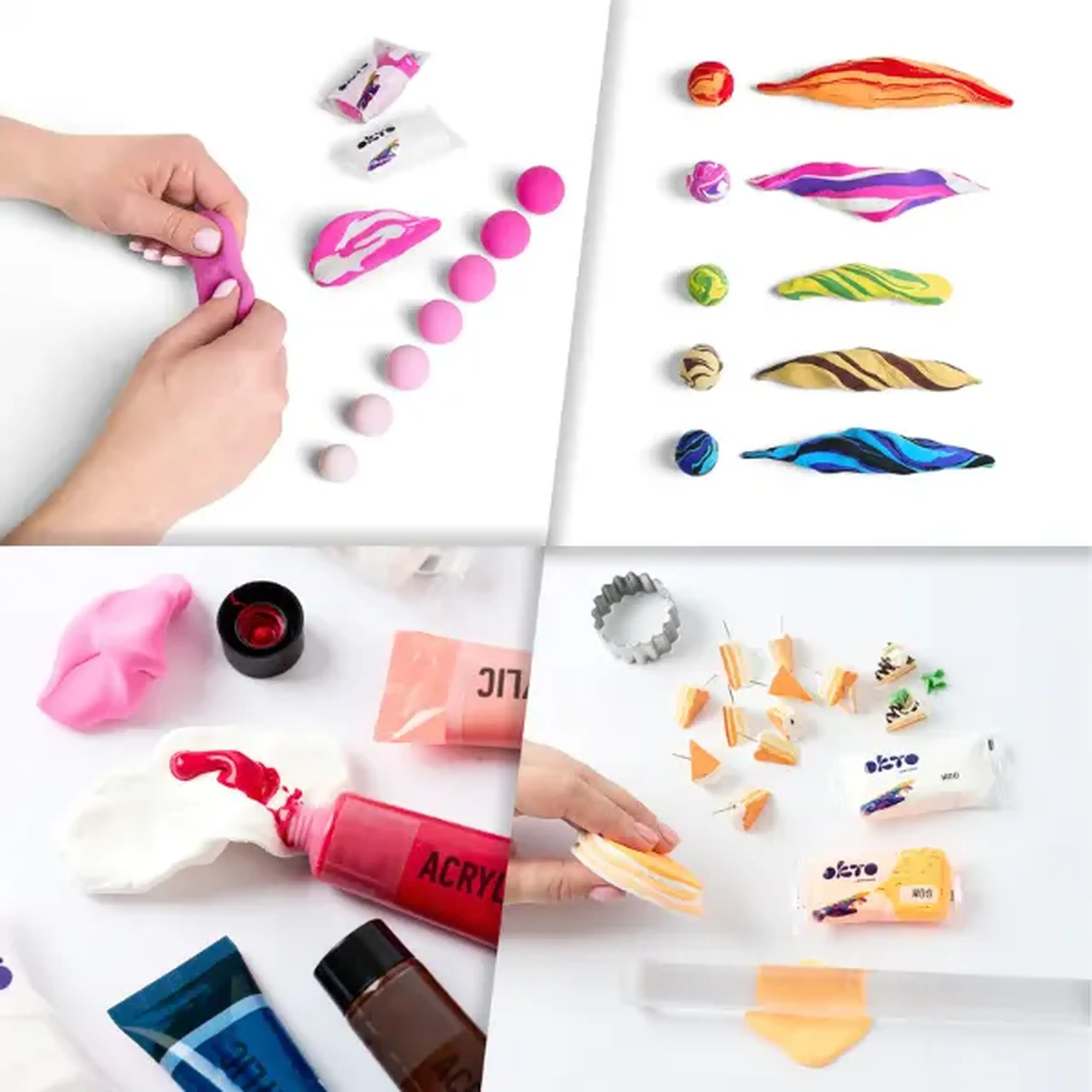 Plastilină aerată magenta Air Clay OKTO Colours, 10 buc. × 6 g, mărimea S
