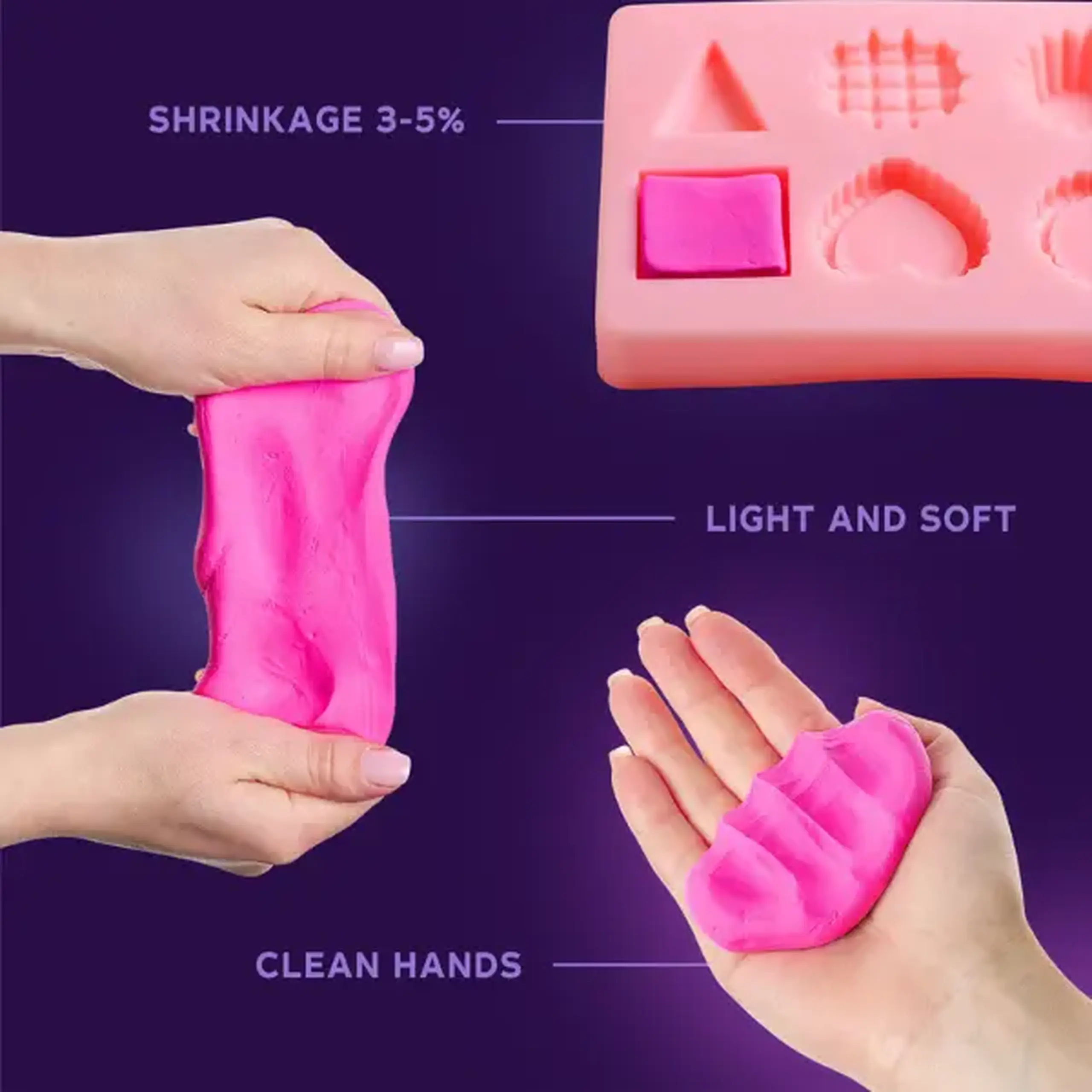 Plastilină aerată magenta Air Clay OKTO Colours, 10 buc. × 6 g, mărimea S