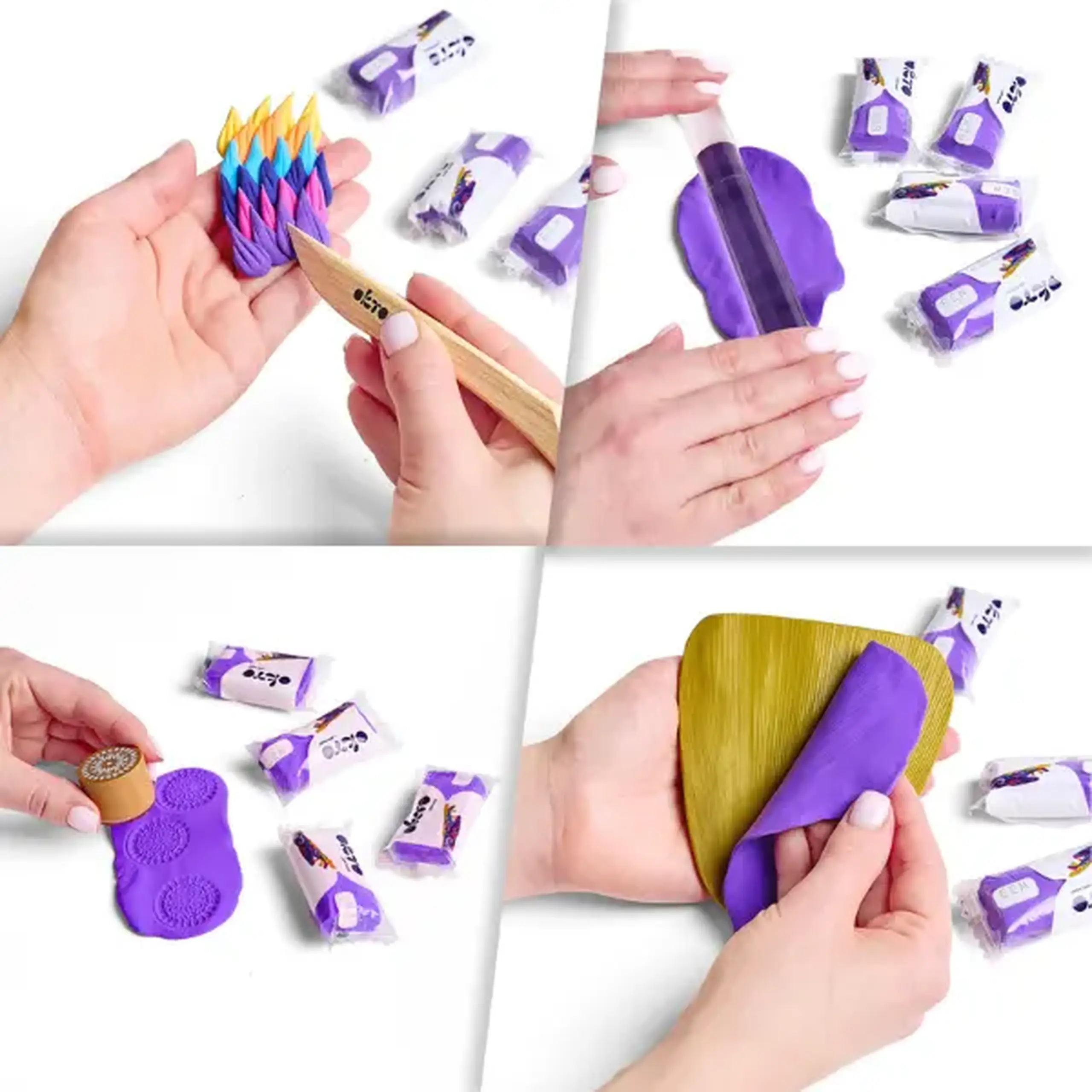 Plastilină aerată mov Air Clay OKTO Colours, 10 buc. × 6 g, mărimea S
