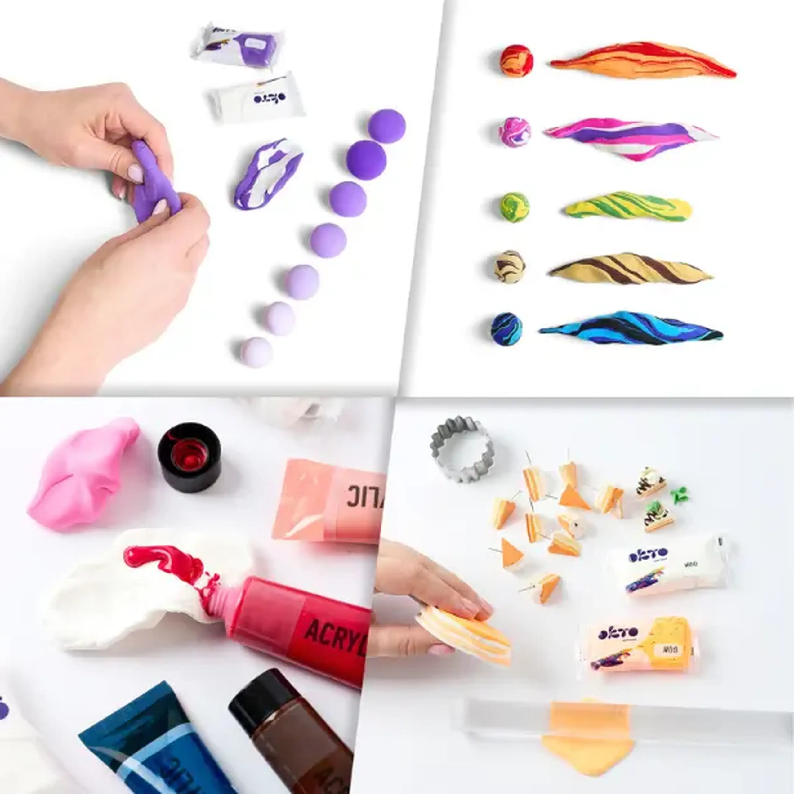 Plastilină aerată mov Air Clay OKTO Colours, 10 buc. × 6 g, mărimea S