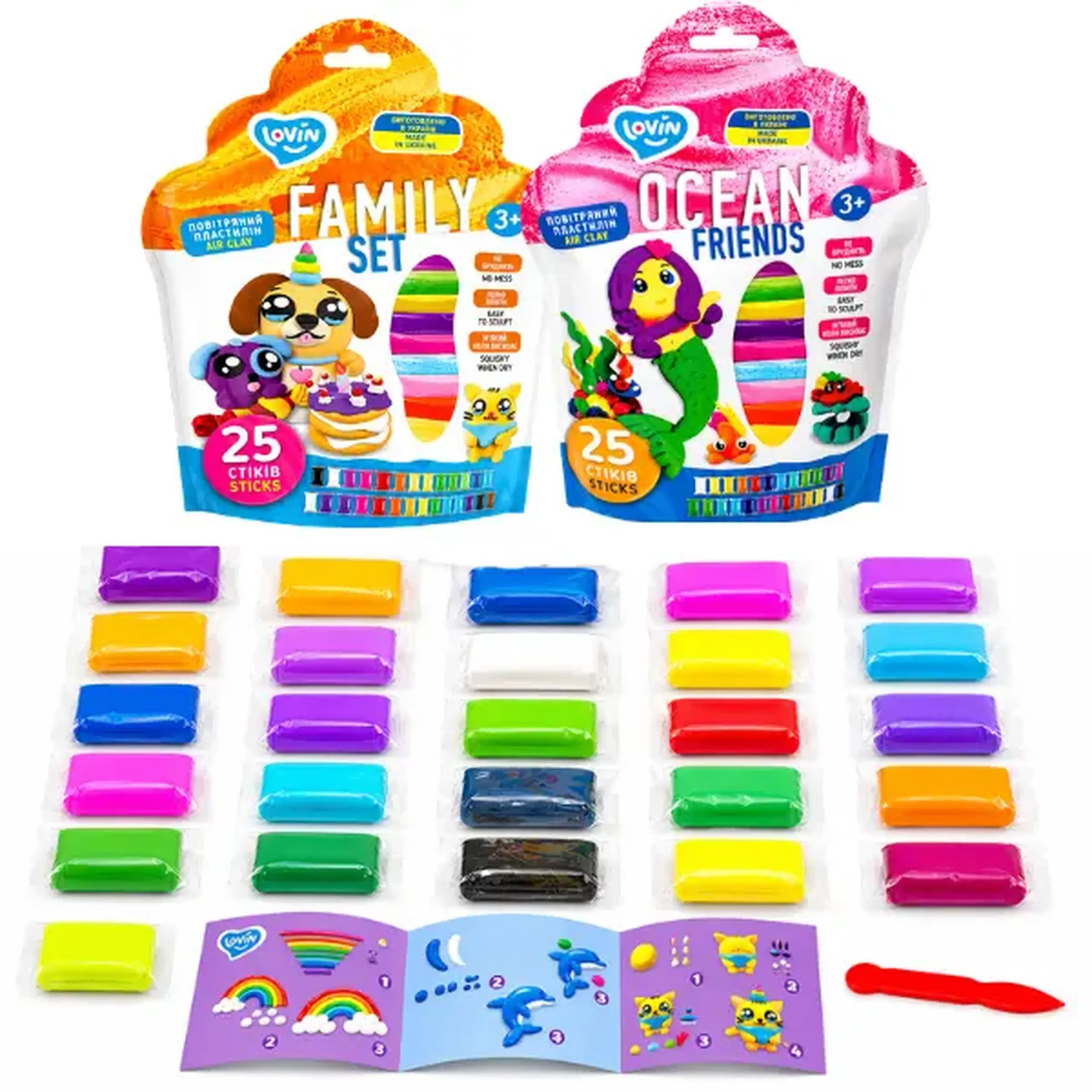 Set de plastilină aerată Air Clay, 25 culori x 4 g, 2 modele.