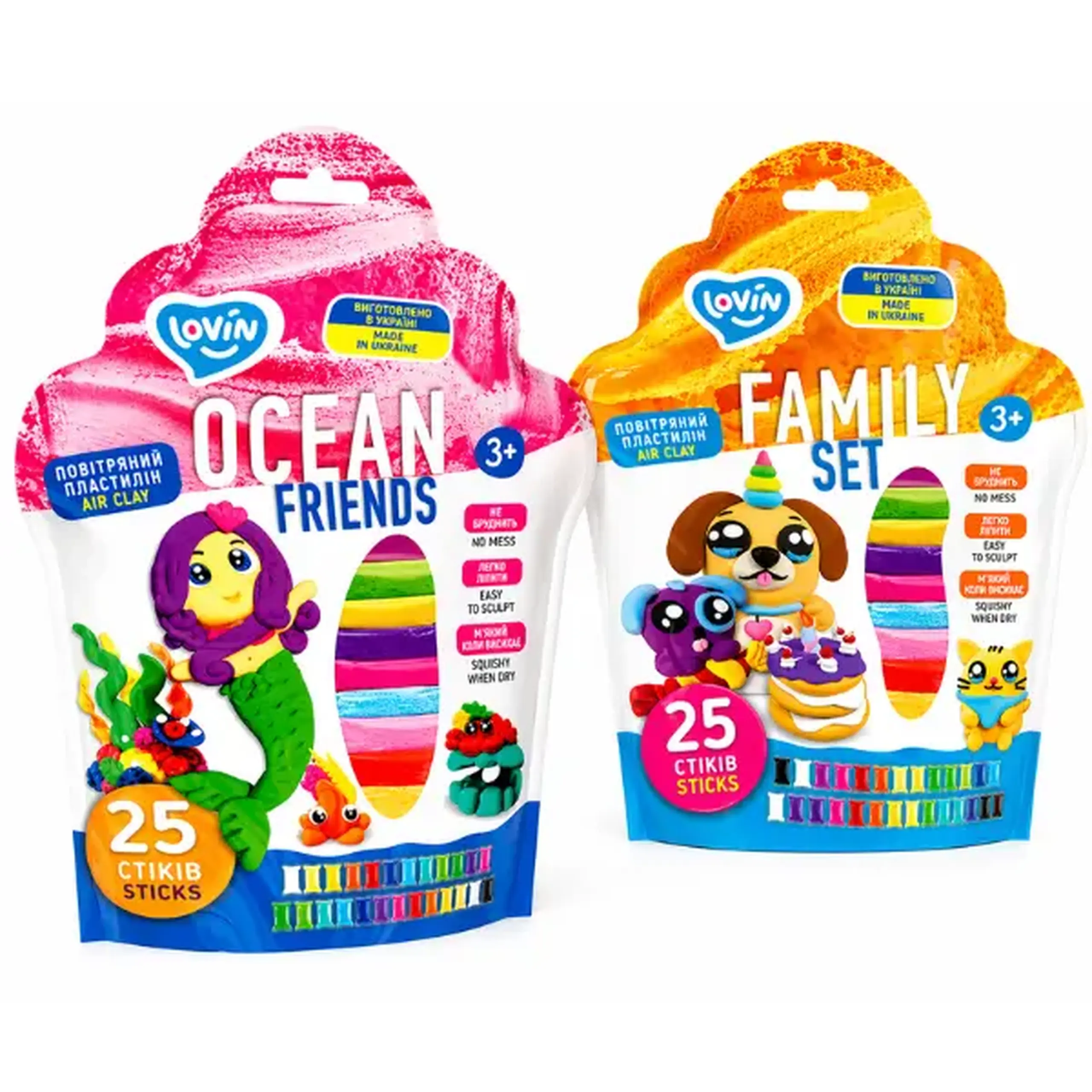 Set de plastilină aerată Air Clay, 25 culori x 4 g, 2 modele.