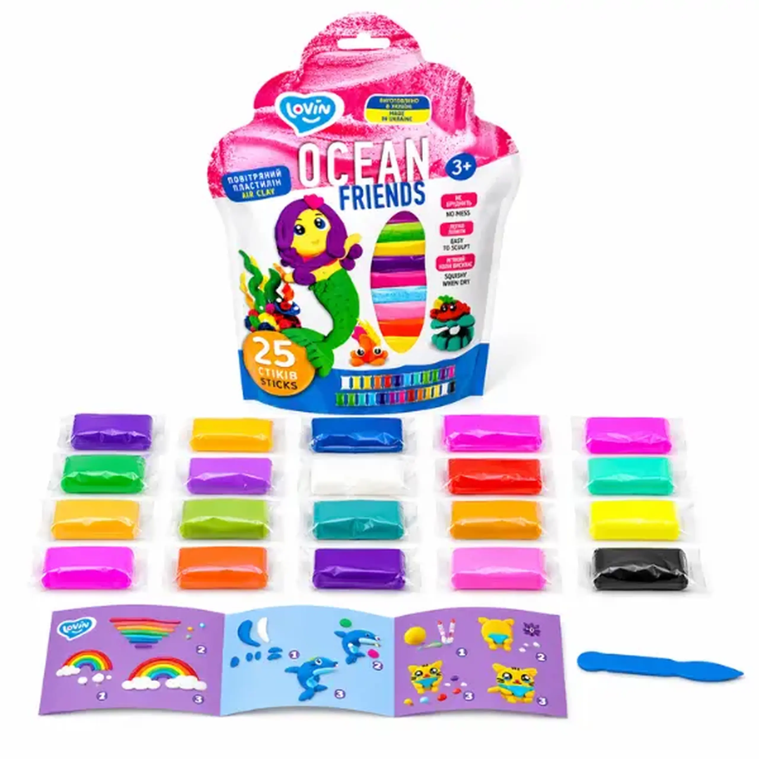 Set de plastilină aerată Air Clay, 25 culori x 4 g, 2 modele.
