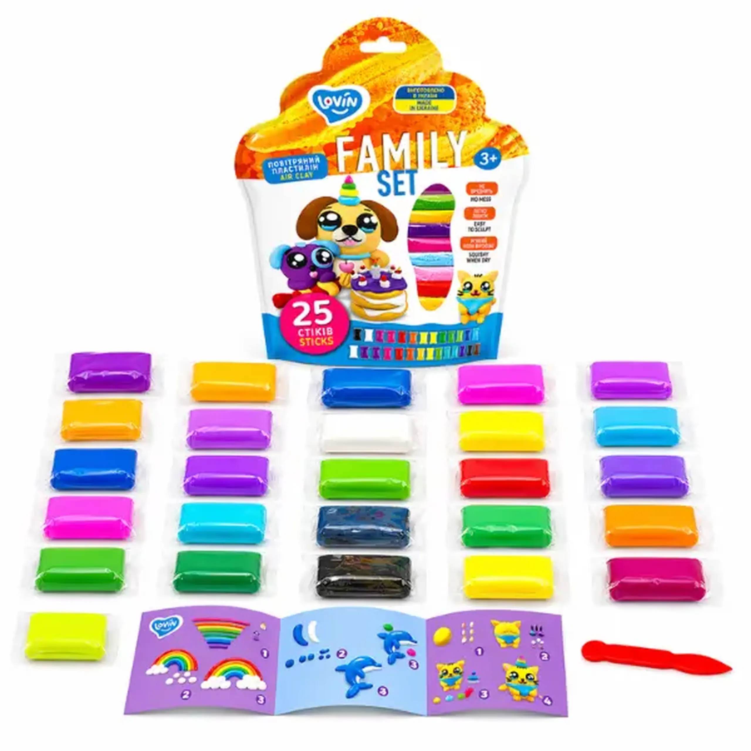 Set de plastilină aerată Air Clay, 25 culori x 4 g, 2 modele.