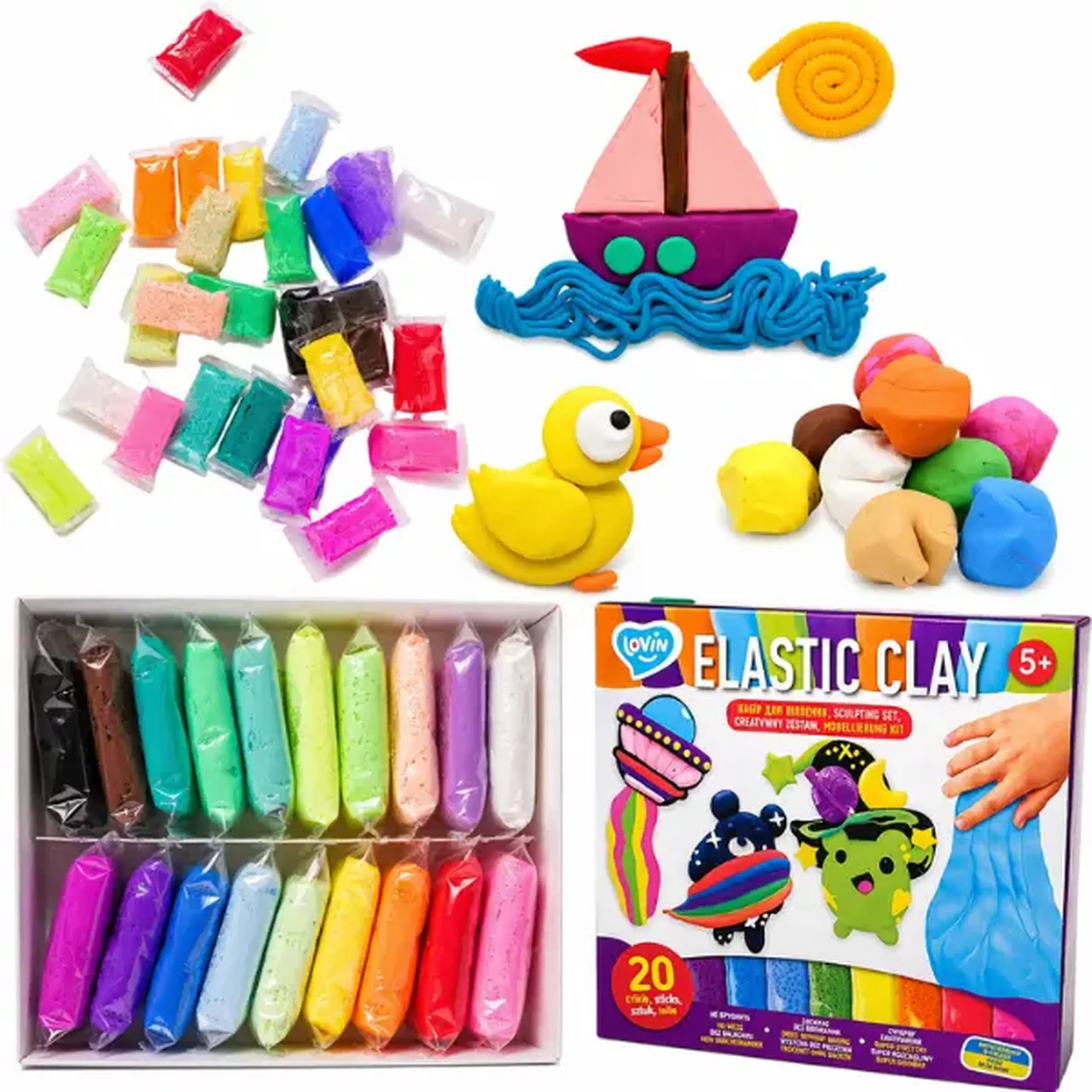 Plastilină aerată Air Clay, 20 culori x 6 g.