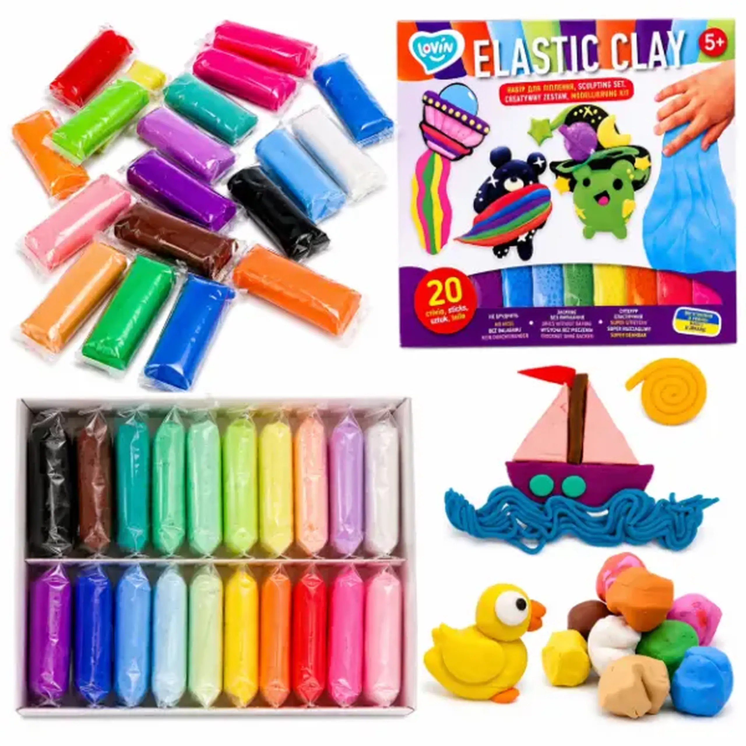 Plastilină aerată Air Clay, 20 culori x 6 g.
