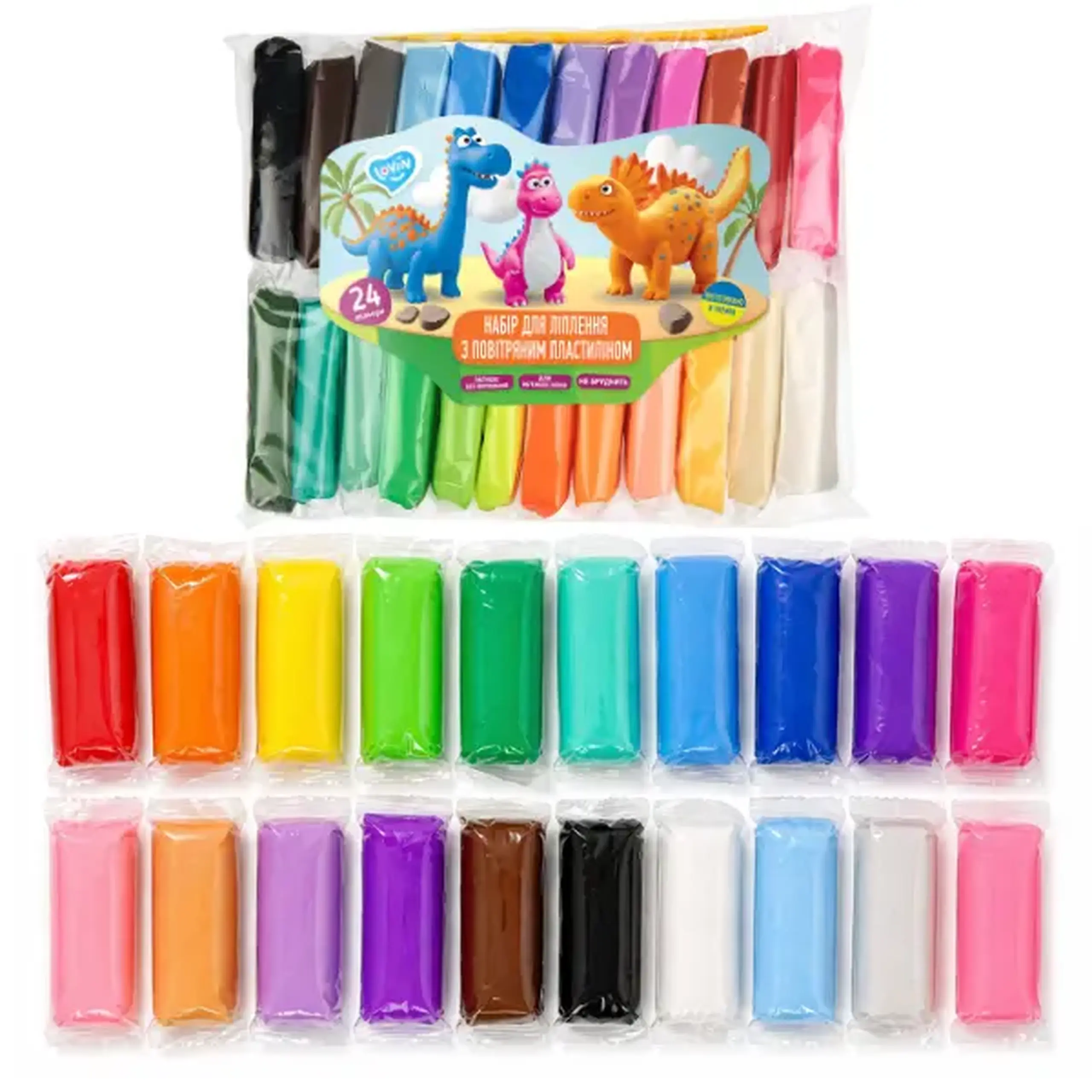Plastilină aerată Air Clay „Dino”, 24 culori х 6 g.