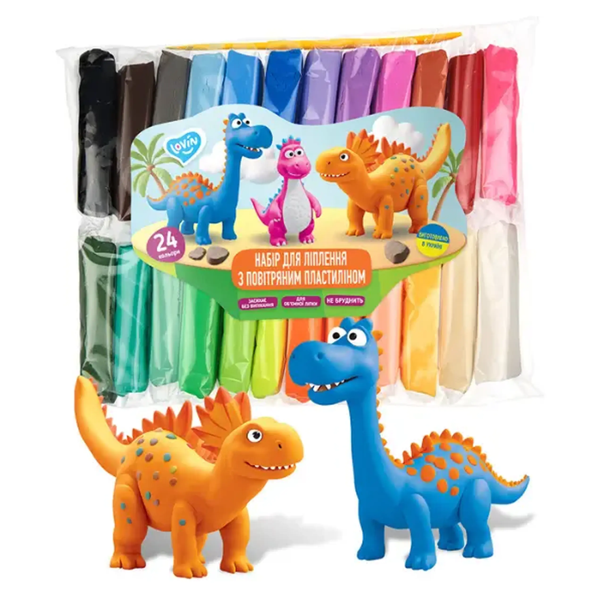 Plastilină aerată Air Clay „Dino”, 24 culori х 6 g.