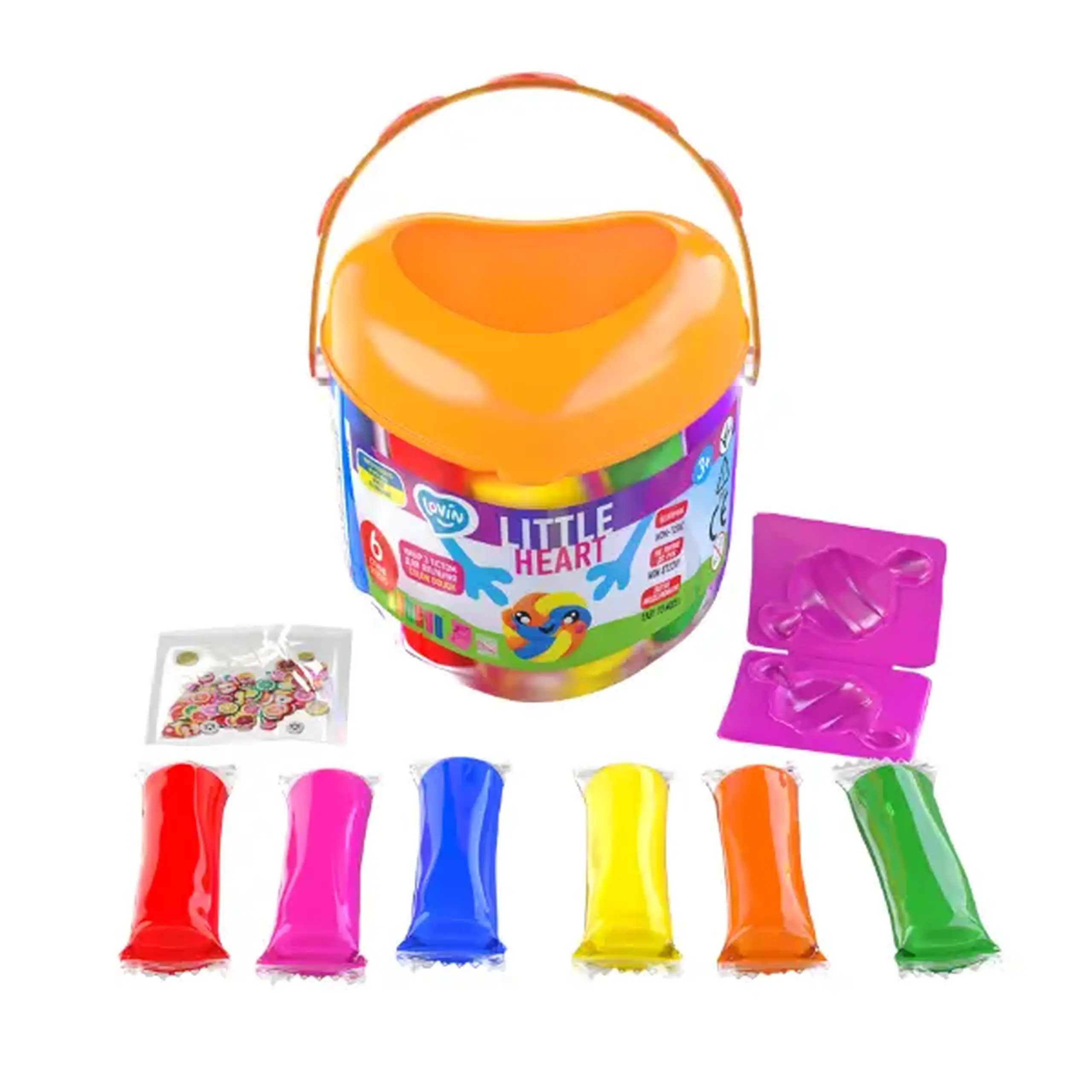 Set de aluat pentru modelare Play dough în găletușă, 6 culori x 15 g, 4 modele.