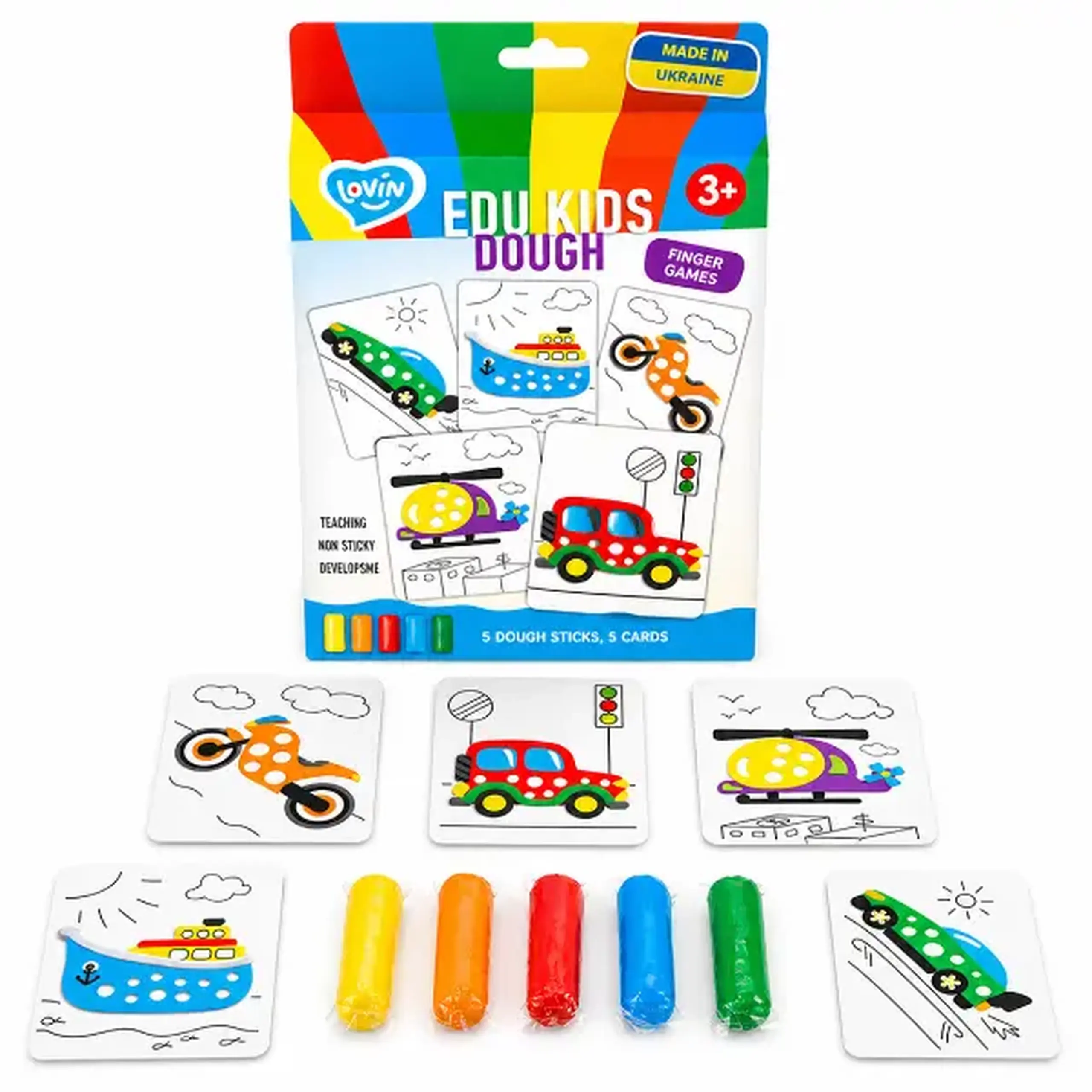 Set educativ cu aluat pentru modelare Play dough „Transport”, 5 culori x 10g.