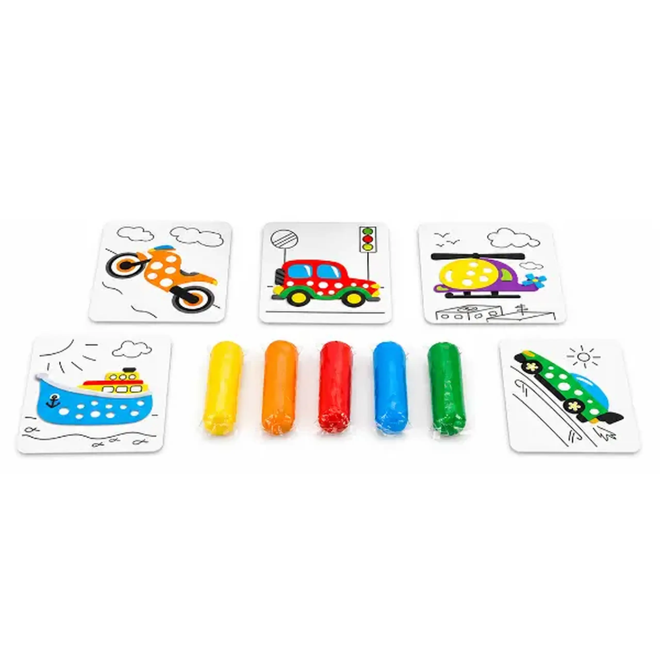 Set educativ cu aluat pentru modelare Play dough „Transport”, 5 culori x 10g.