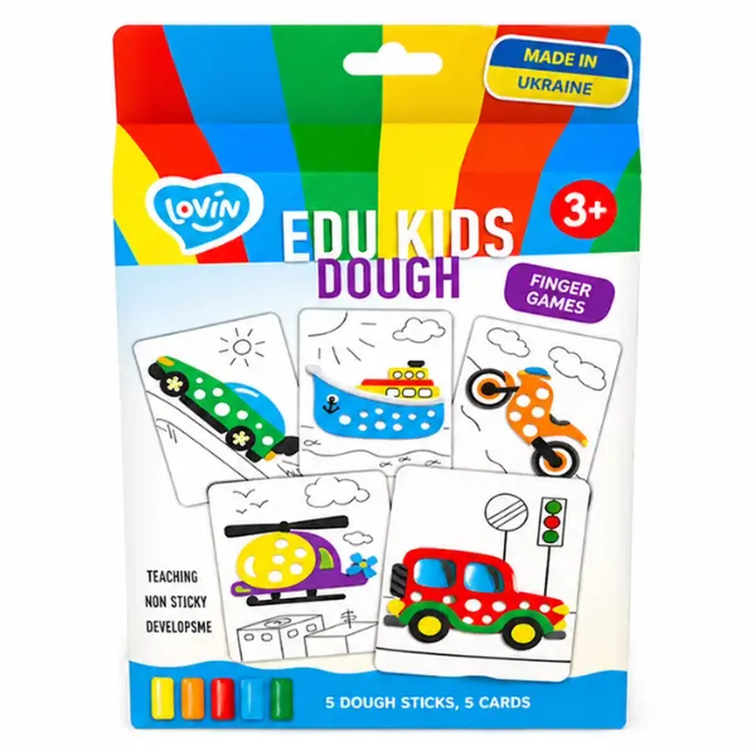 Set educativ cu aluat pentru modelare Play dough „Transport”, 5 culori x 10g.
