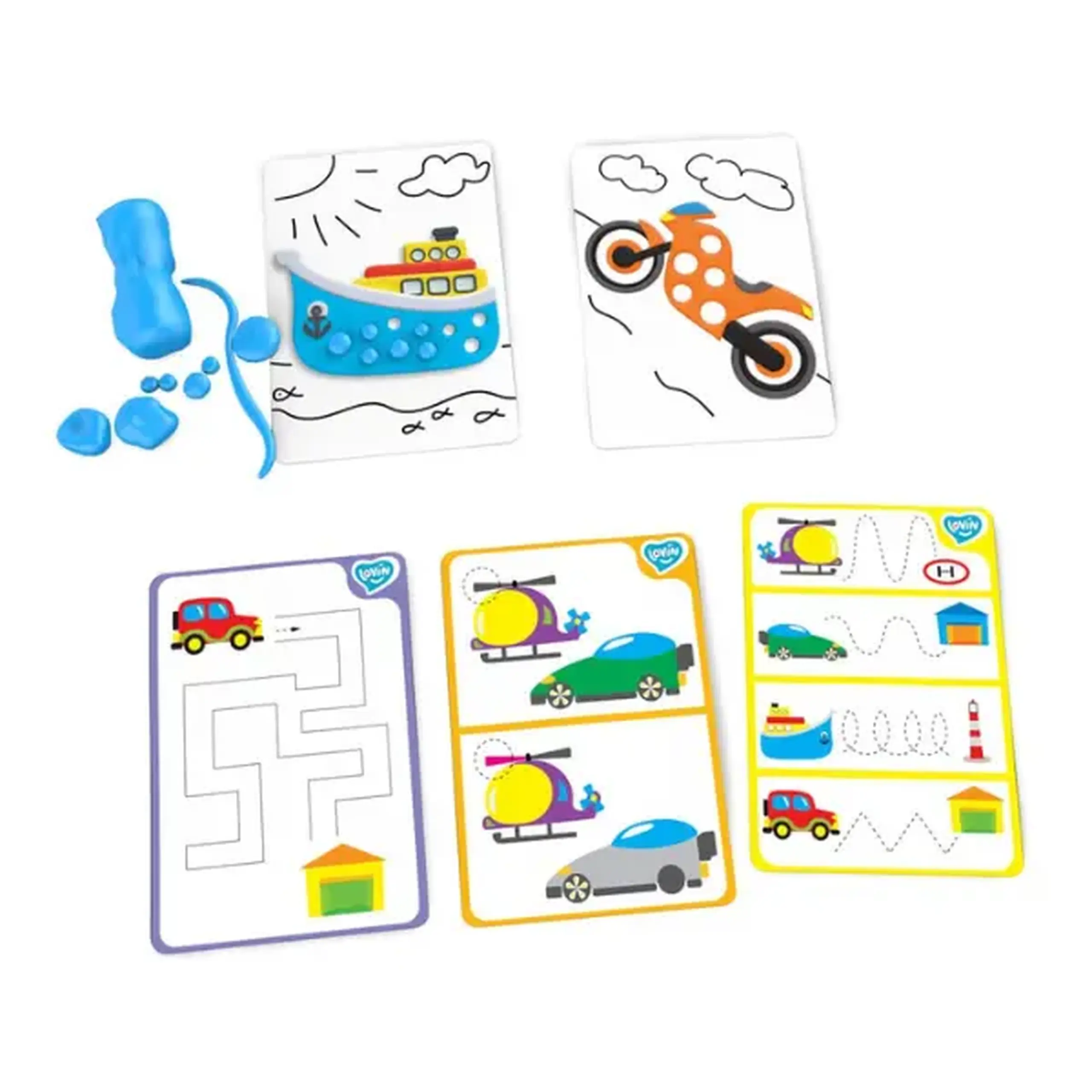 Set educativ cu aluat pentru modelare Play dough „Transport”, 5 culori x 10g.