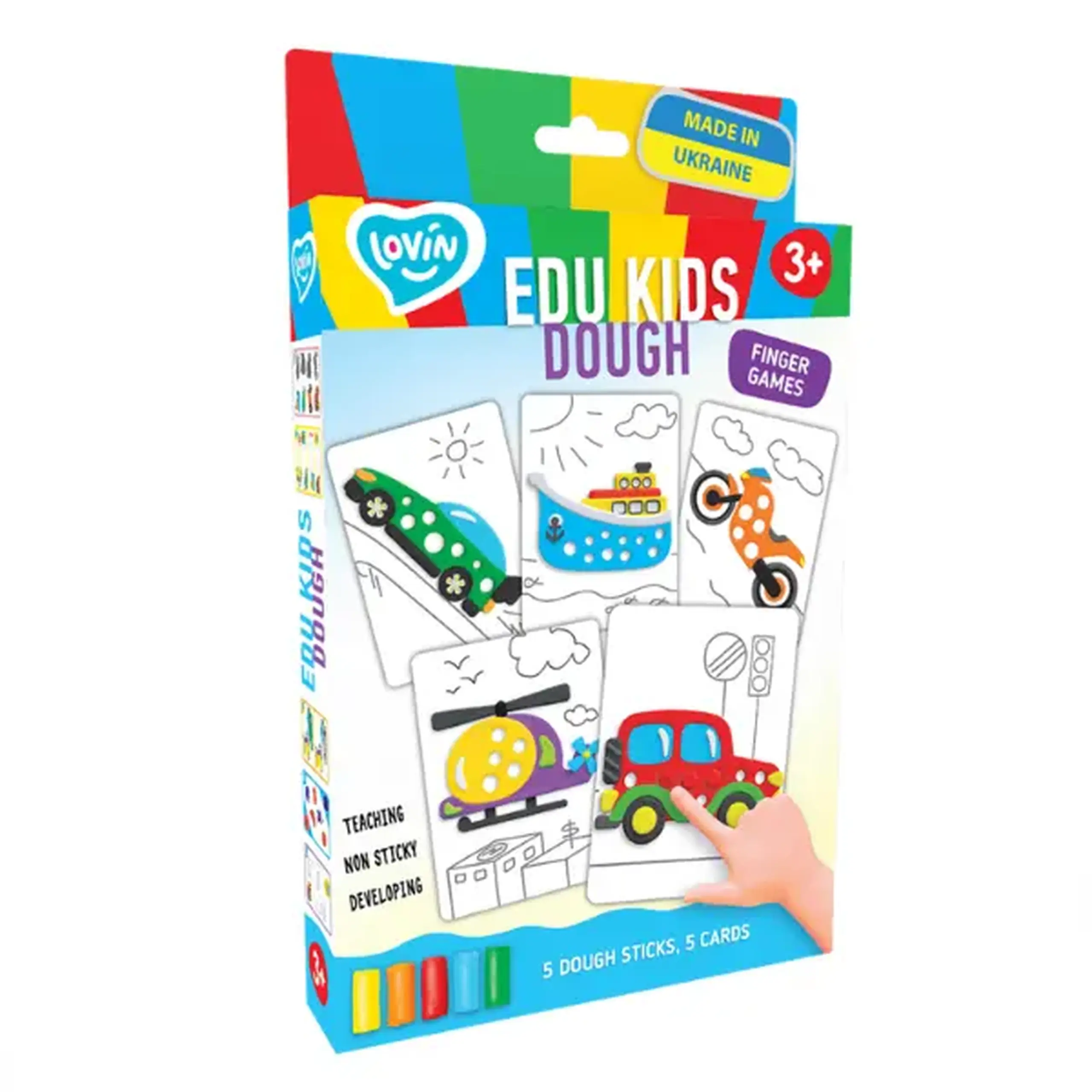Set educativ cu aluat pentru modelare Play dough „Transport”, 5 culori x 10g.