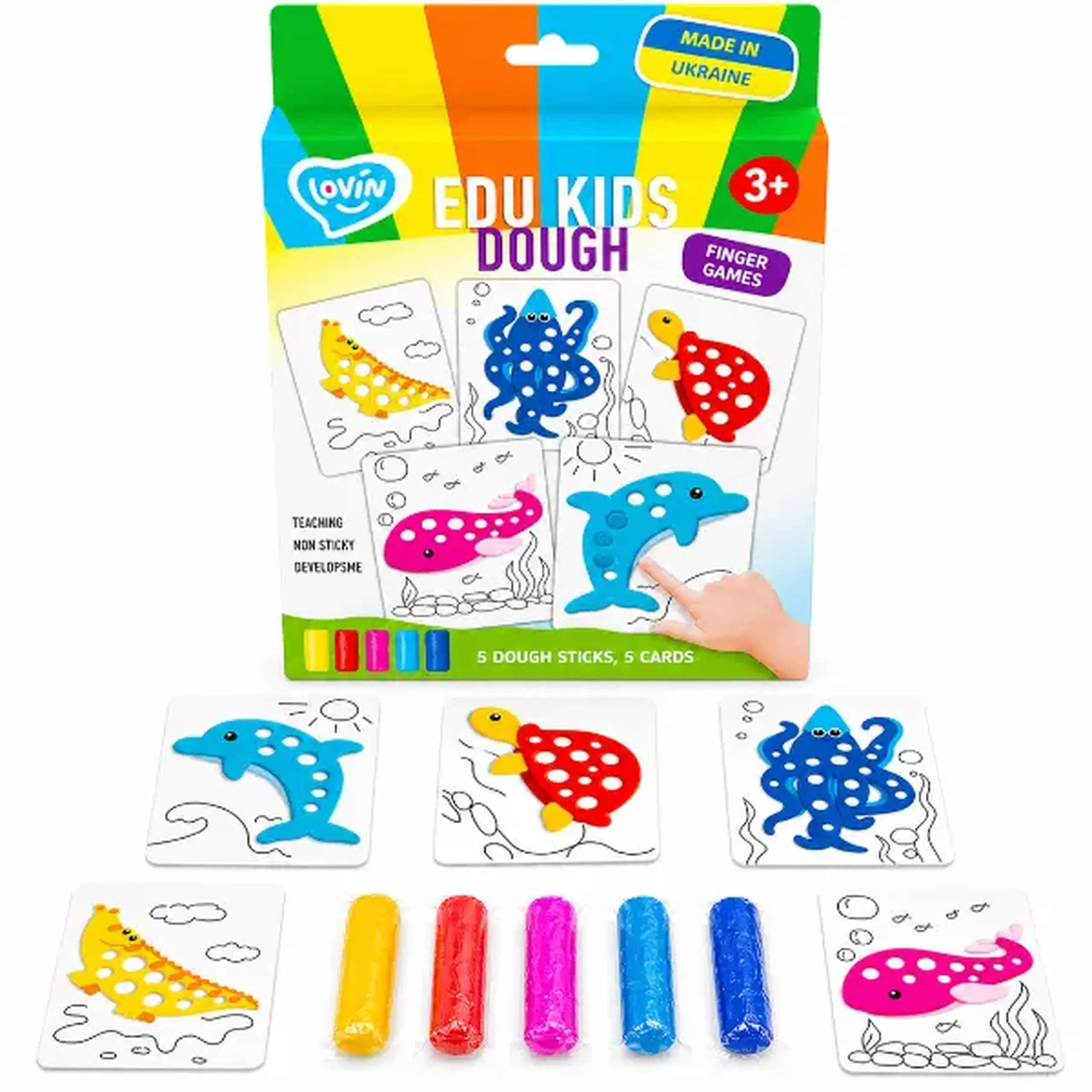 Set educativ cu aluat pentru modelare Play dough „Animale marine”, 5 culori x 10g.
