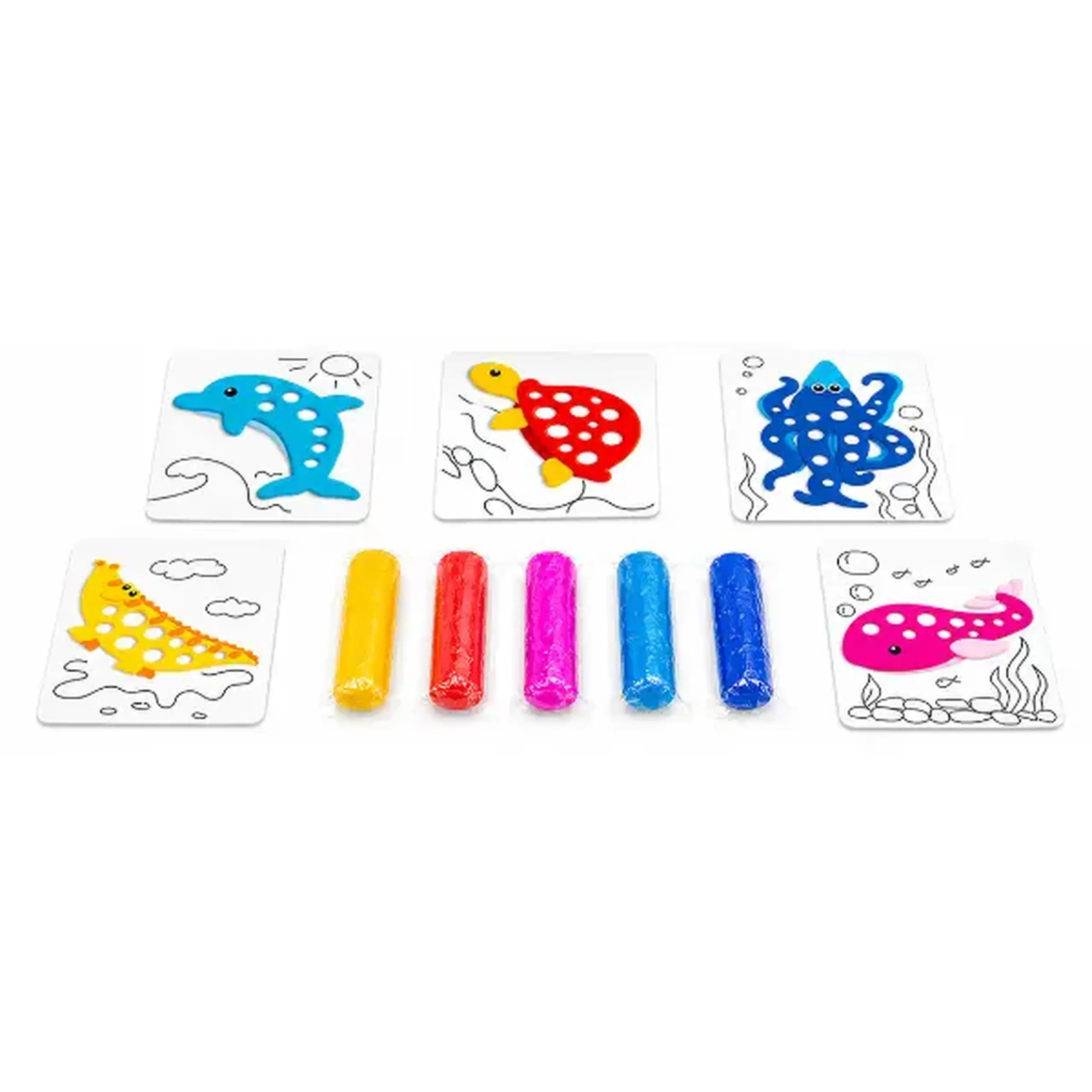 Set educativ cu aluat pentru modelare Play dough „Animale marine”, 5 culori x 10g.