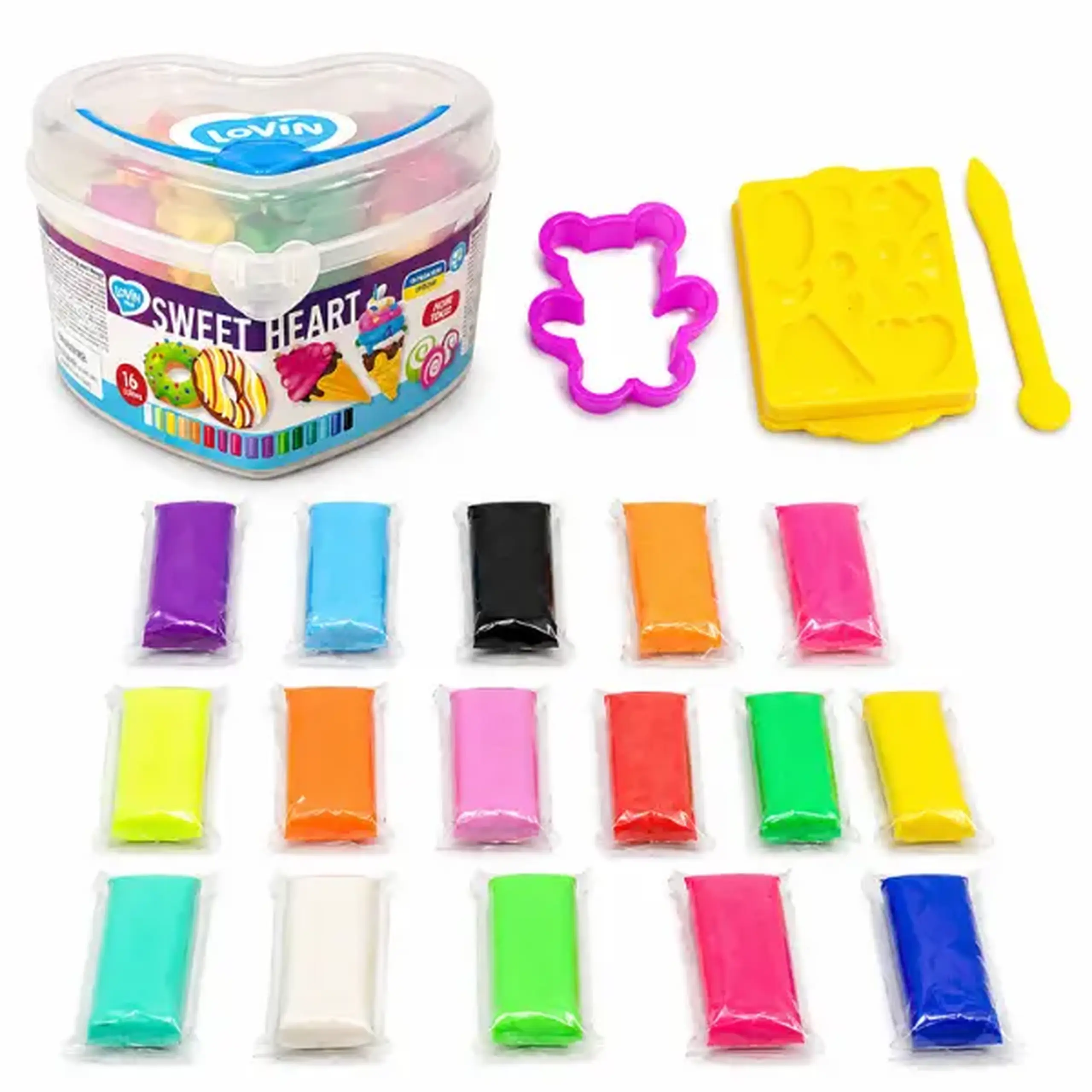 Set de aluat pentru modelare Play Dough „Inimioară”, 16 culori a câte 15 g.