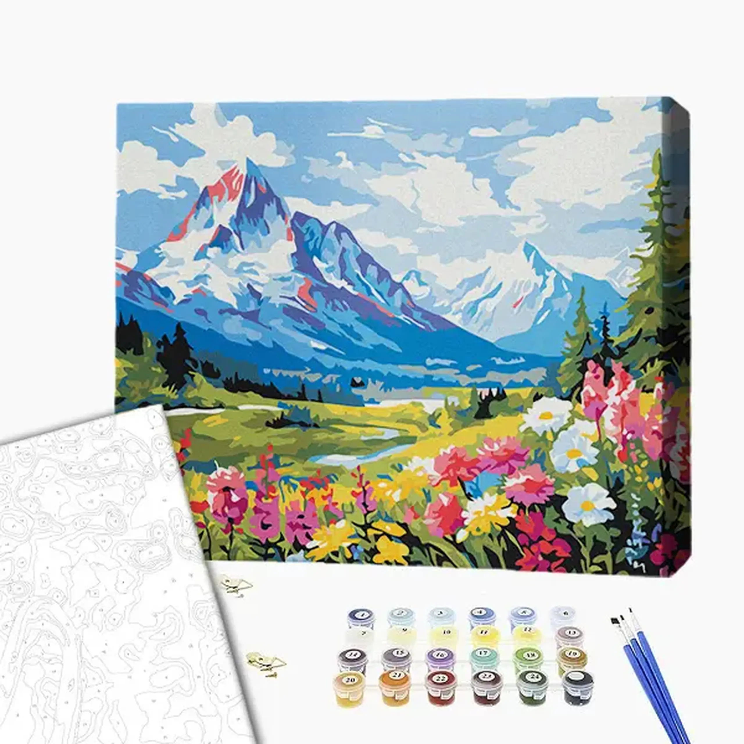 Pictură pe numere 40х50 cm (fără cutie) – Flori la poalele munților