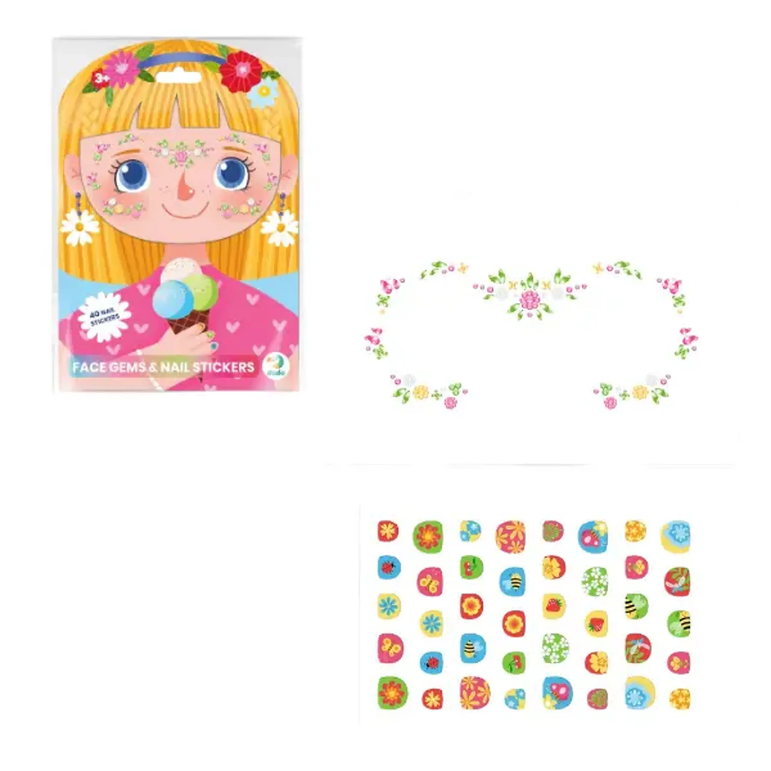 Set de pietricele și stickere pentru față și unghii „Zâna florilor”