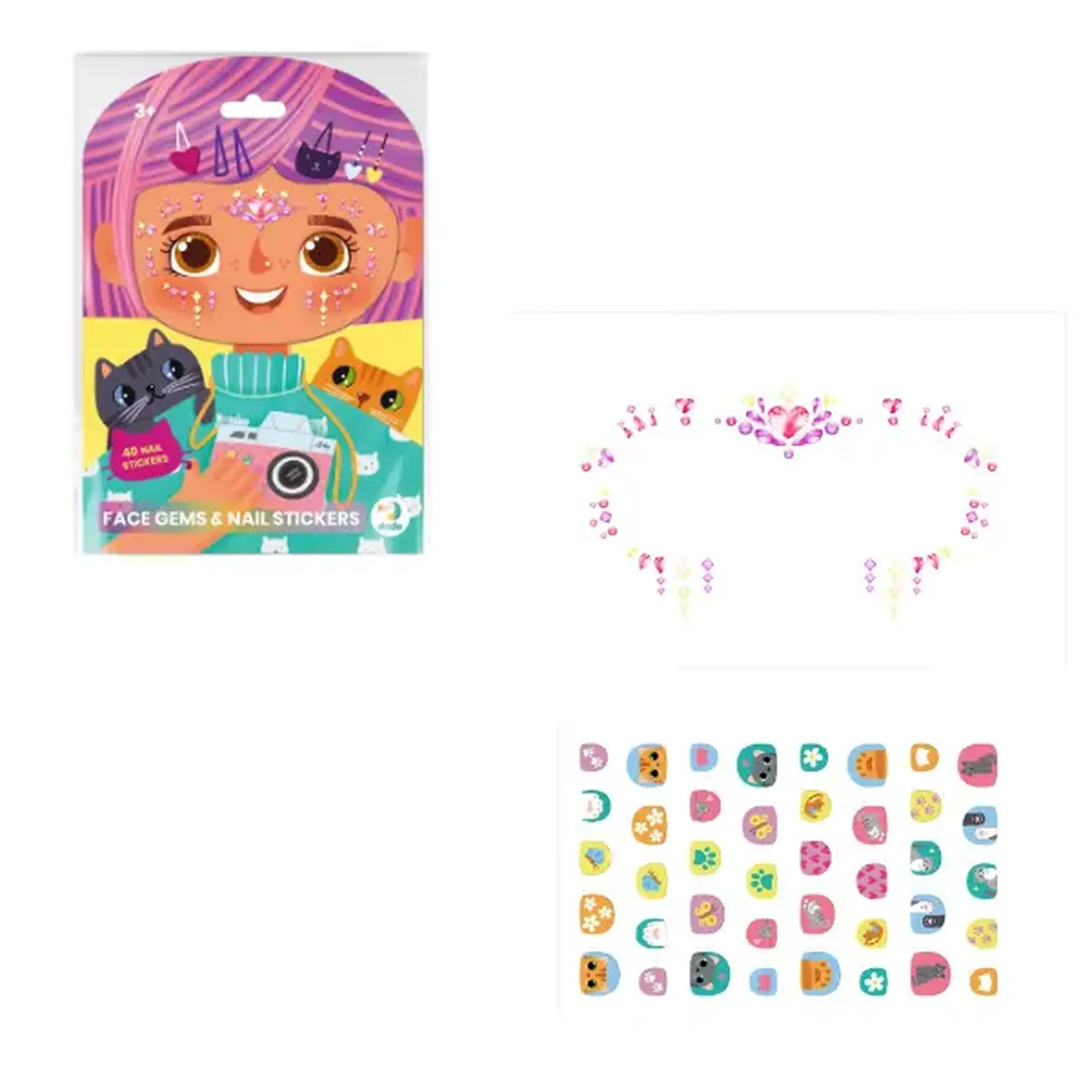 Set de pietricele și stickere pentru față și unghii „Doamna Pisicuță”