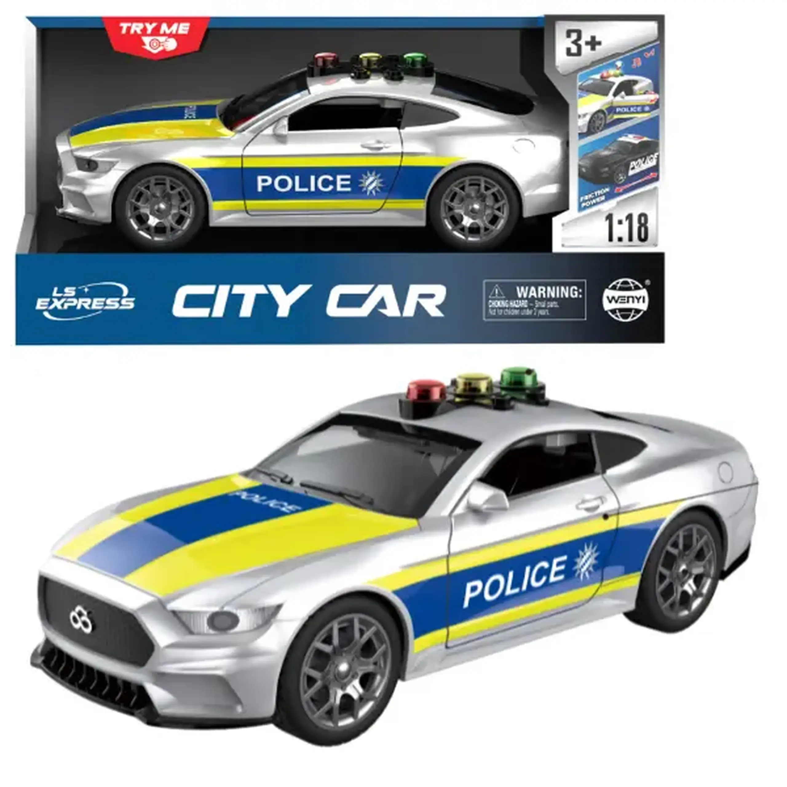 1:18 Mașină de poliție "Germană", cu inerție (lumină / sunet)