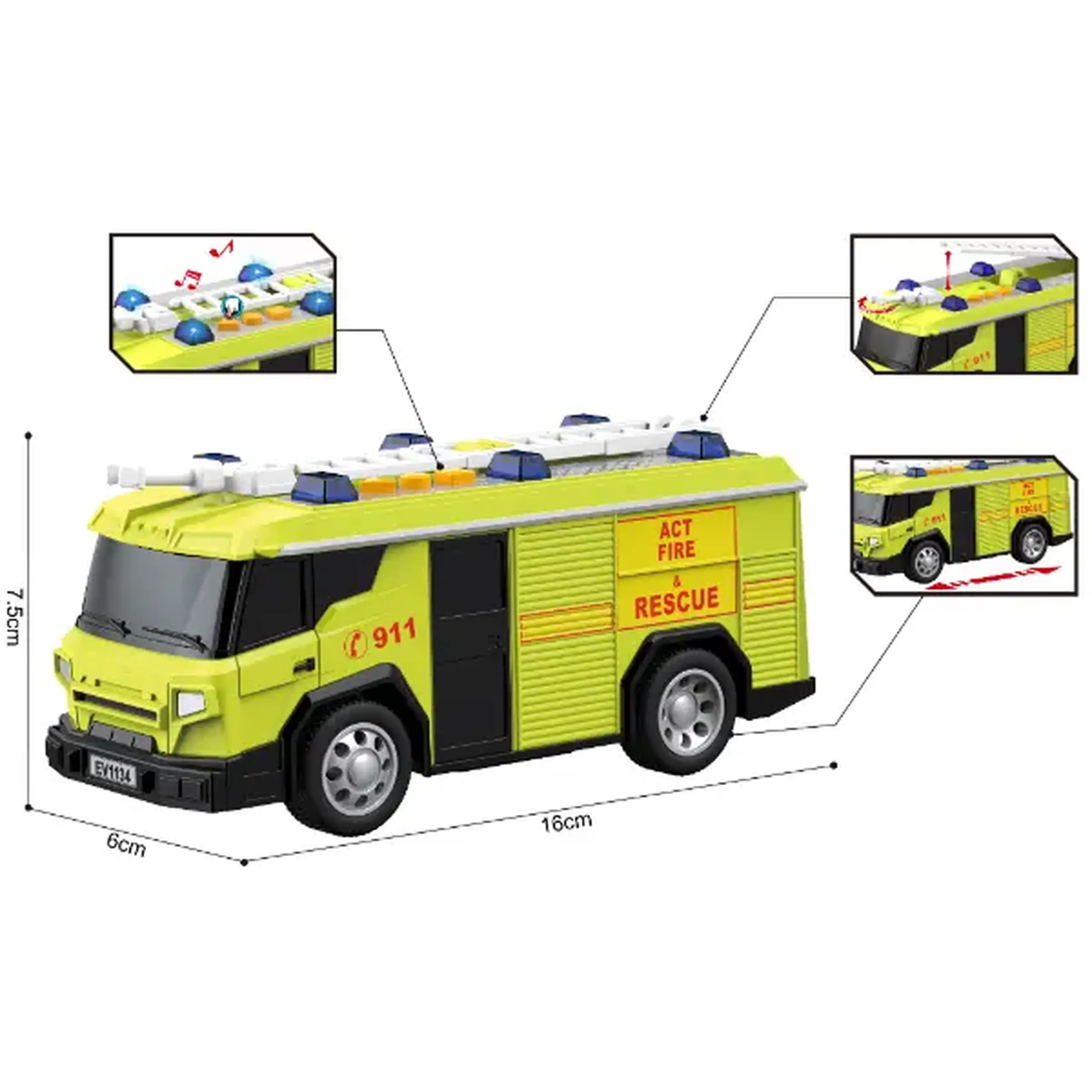 1:32 "Mașină de pompieri și salvare" cu fricțiune (lumini /sunete)