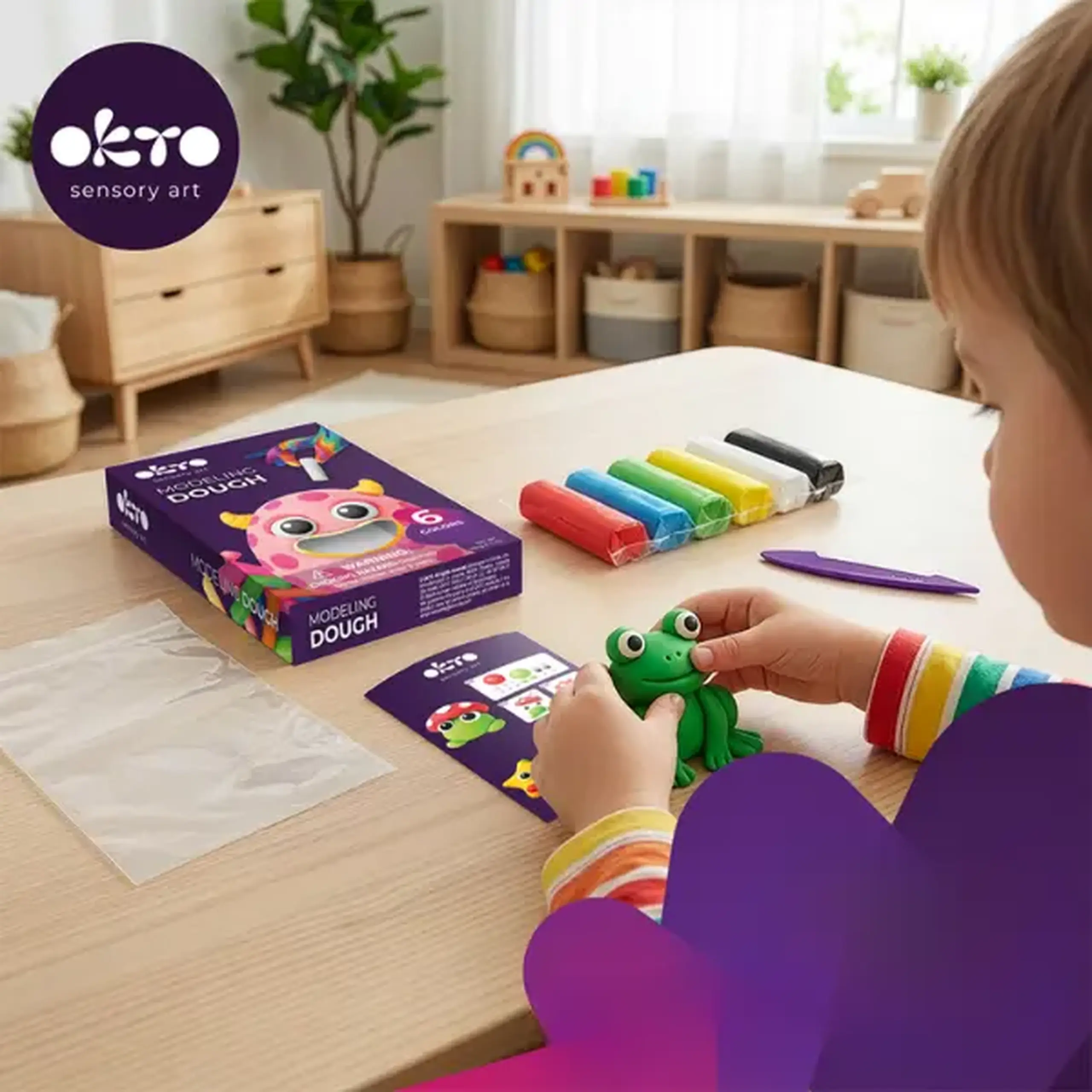 Set creativ cu plastilină aerată Air Clay OKTO, 6 buc × 6 g