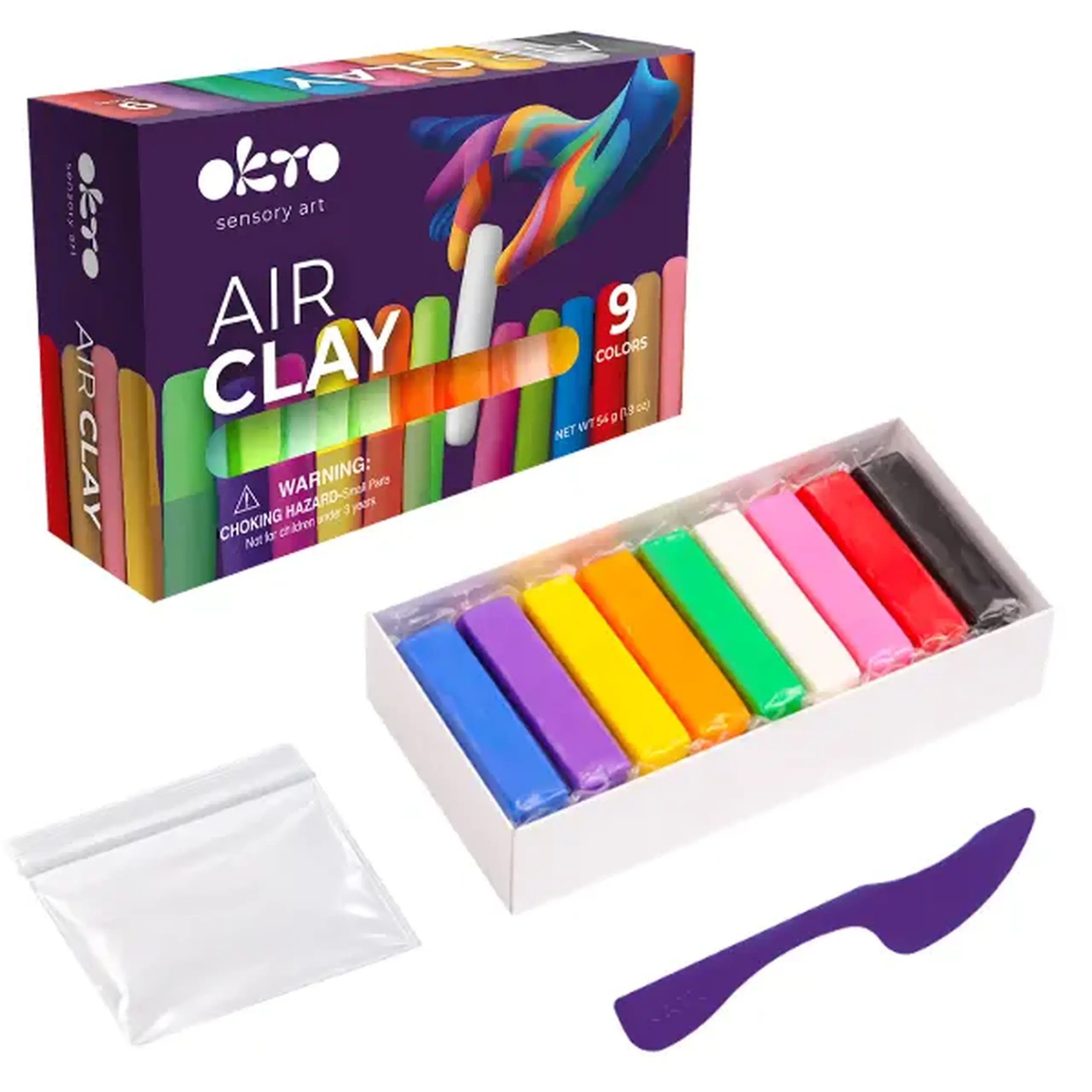 Set creativ cu plastilină aerată Air Clay OKTO, 9 buc × 6 g