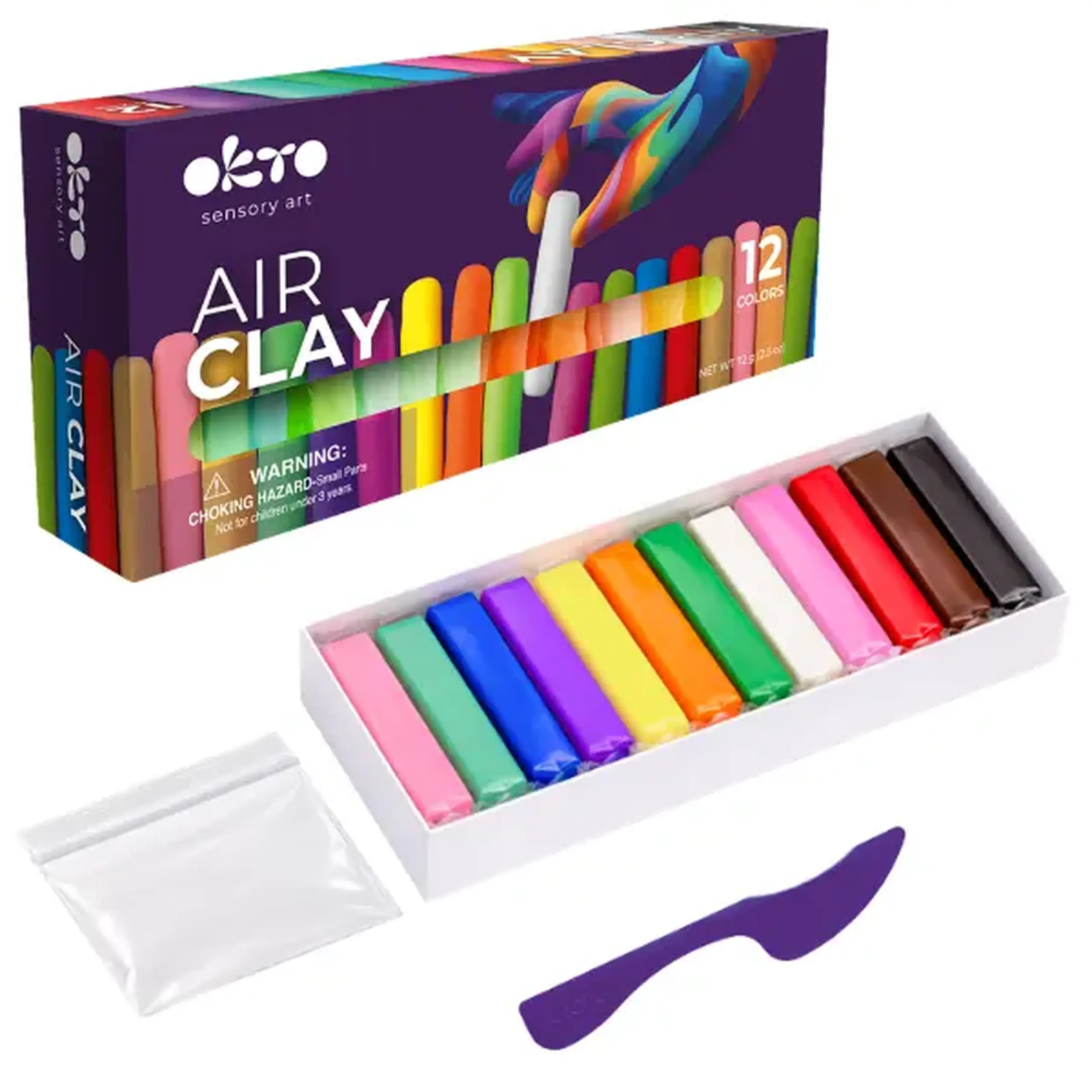 Set creativ cu plastilină aerată Air Clay OKTO, 12 buc × 6 g