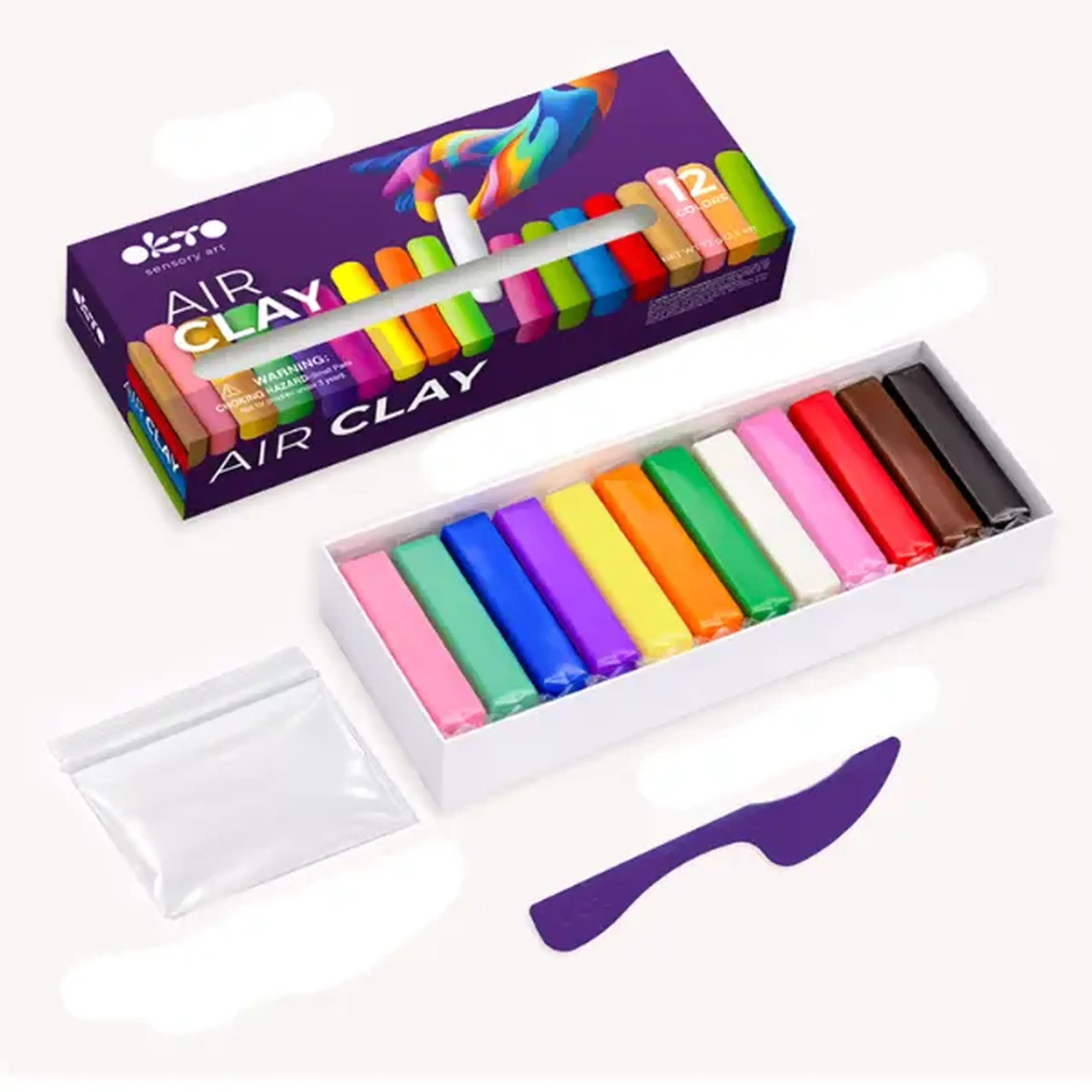 Set creativ cu plastilină aerată Air Clay OKTO, 12 buc × 6 g