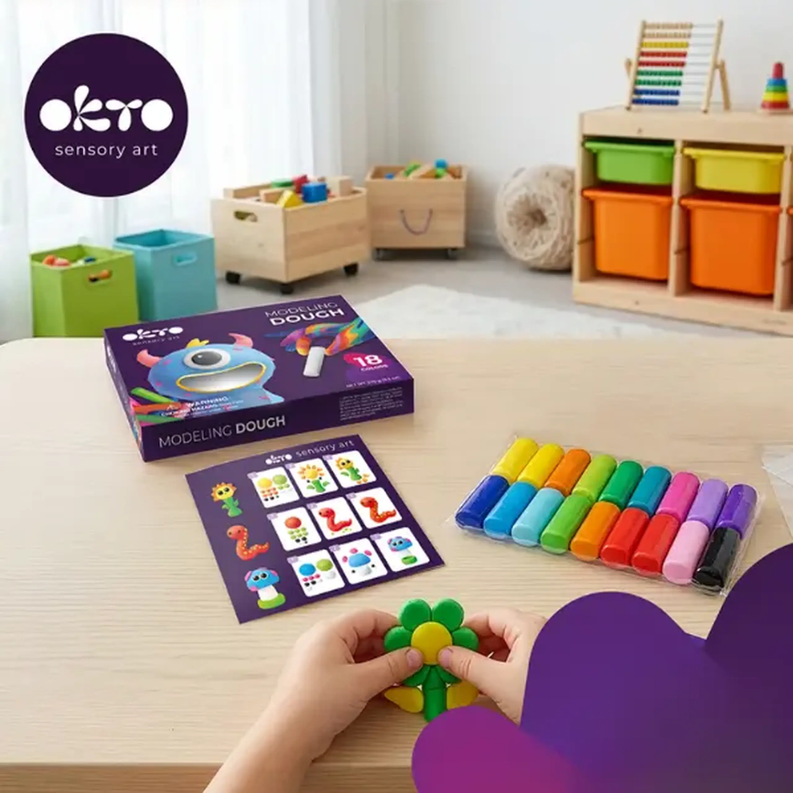 Set creativ cu plastilină aerată Air Clay OKTO, 18 buc × 6 g