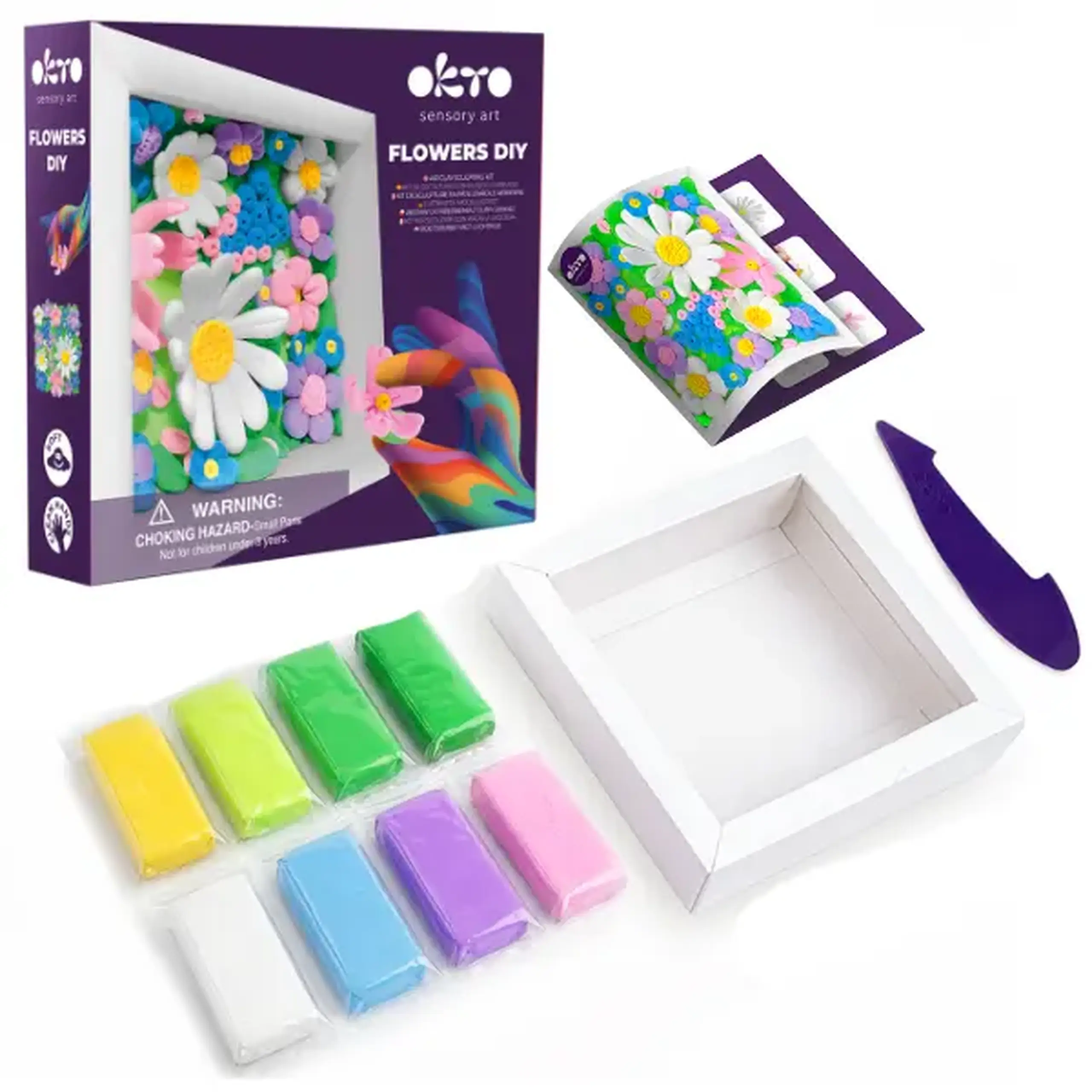 Tablou 3D pe numere din plastilină aerată Air Clay 15×15 cm – Câmp cu flori