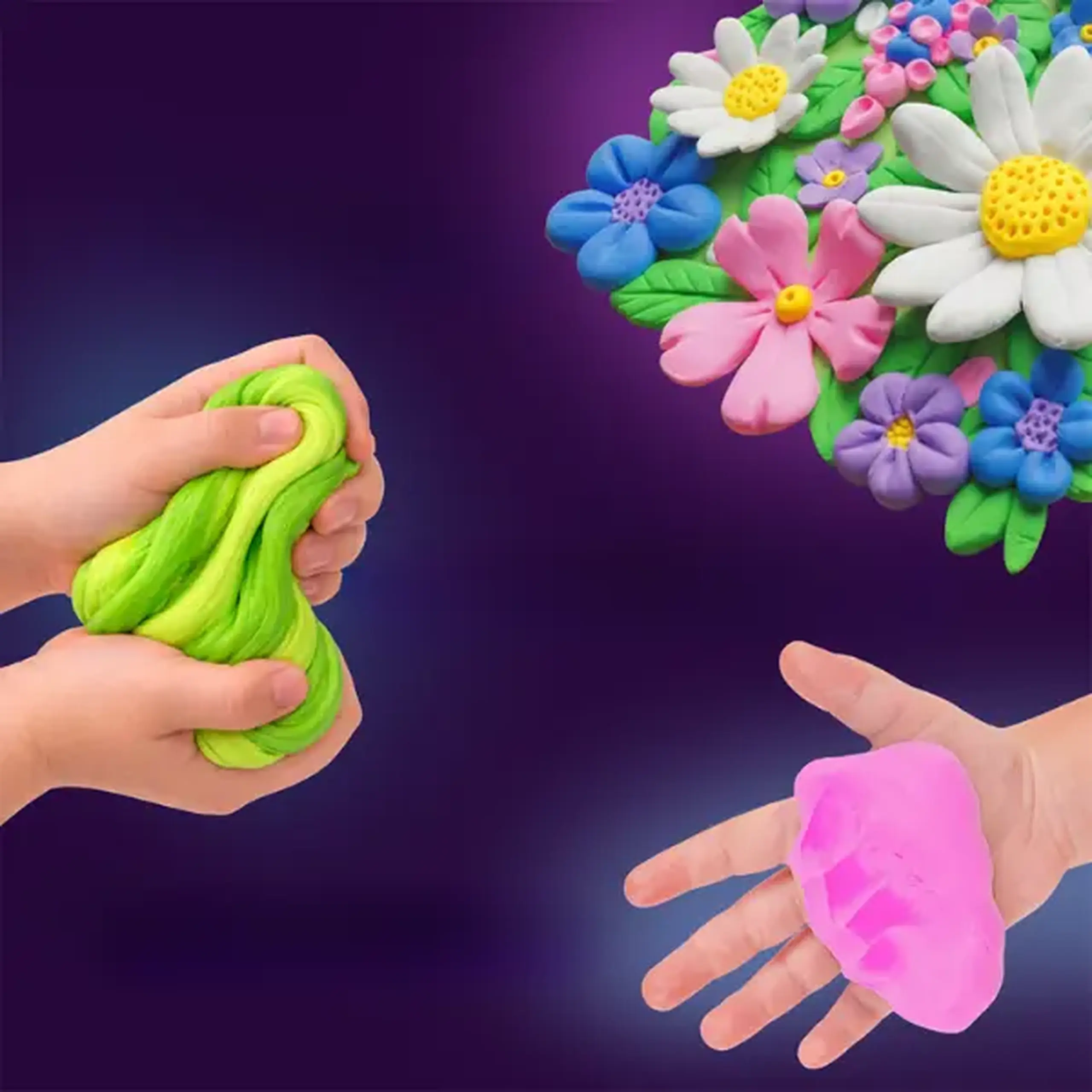 Tablou 3D pe numere din plastilină aerată Air Clay 15×15 cm – Câmp cu flori
