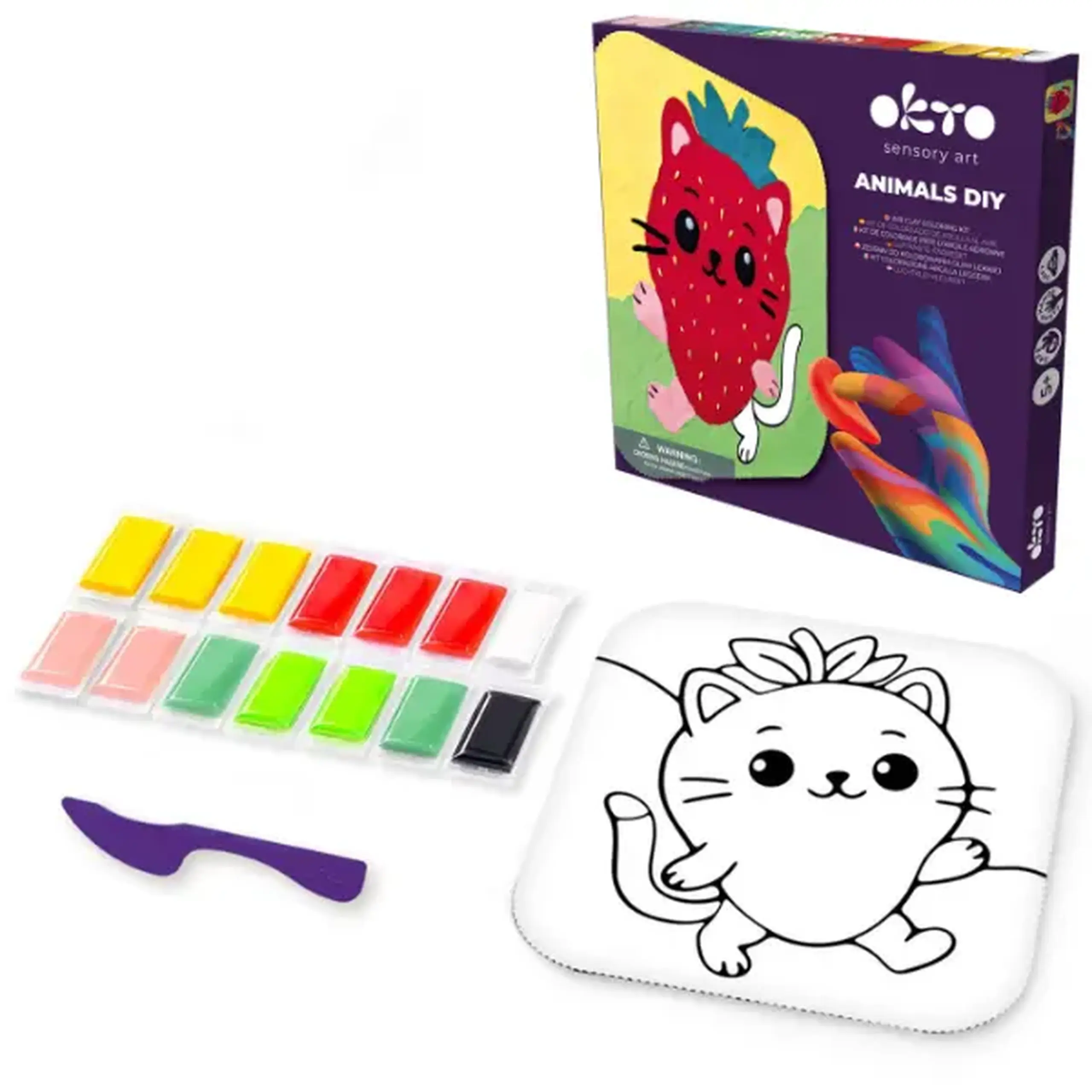 Tablou 3D pe numere din plastilină aerată Air Clay 24×24 cm – Pisica Căpșunică