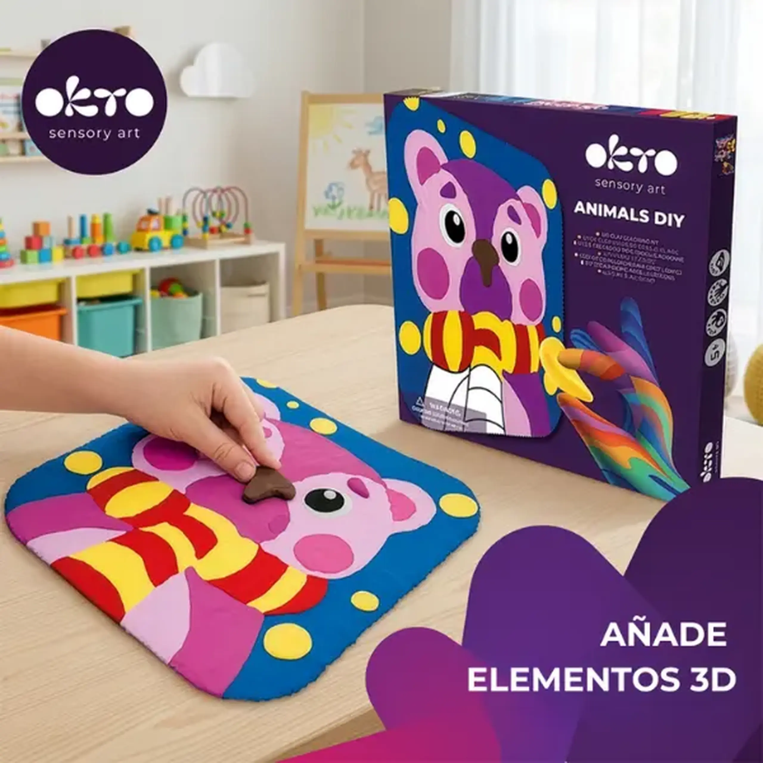 Tablou 3D pe numere din plastilină aerată Air Clay 24×24 cm – Ursuleț