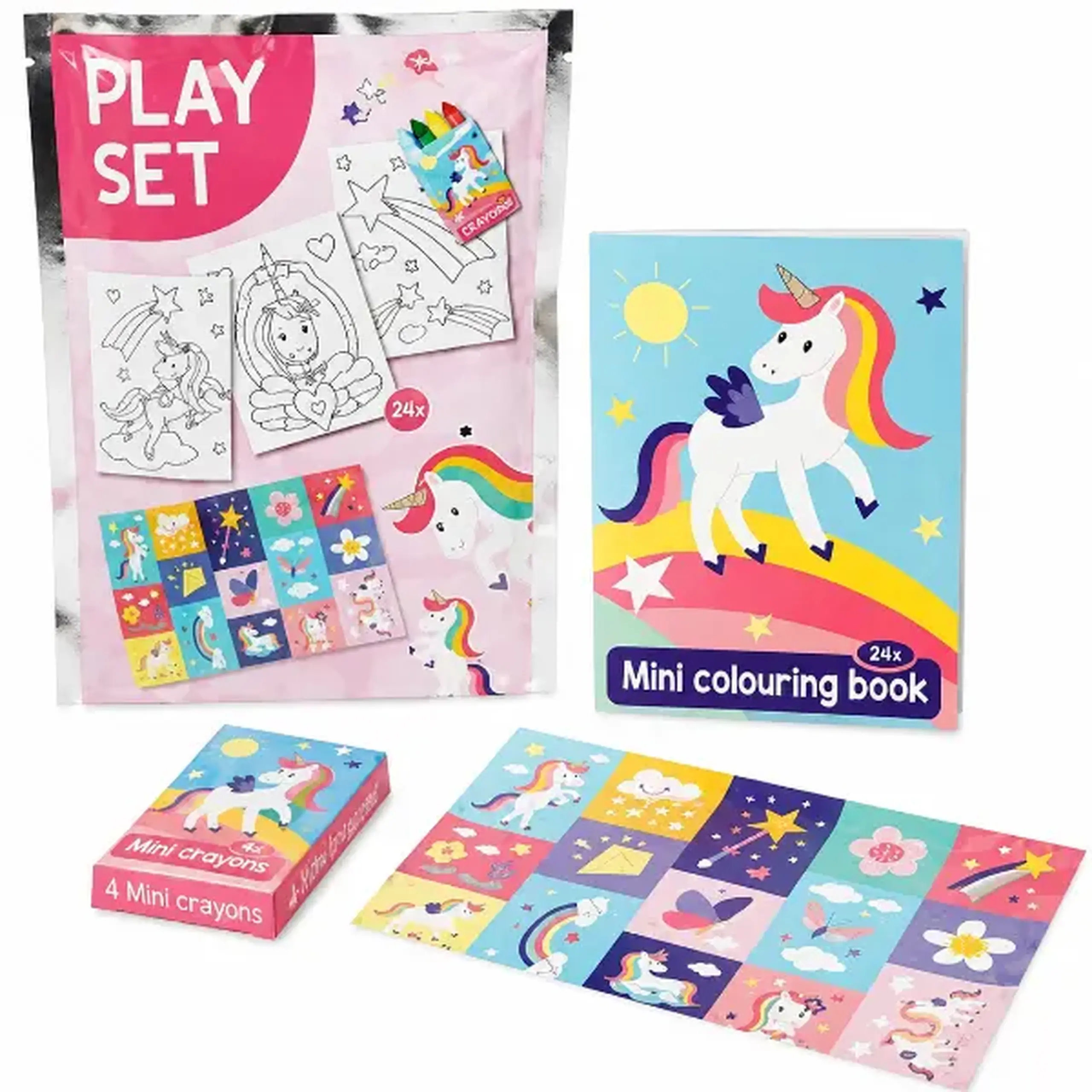 Set creativ "Unicorni" cu carte de colorat, stickere și creioane cerate