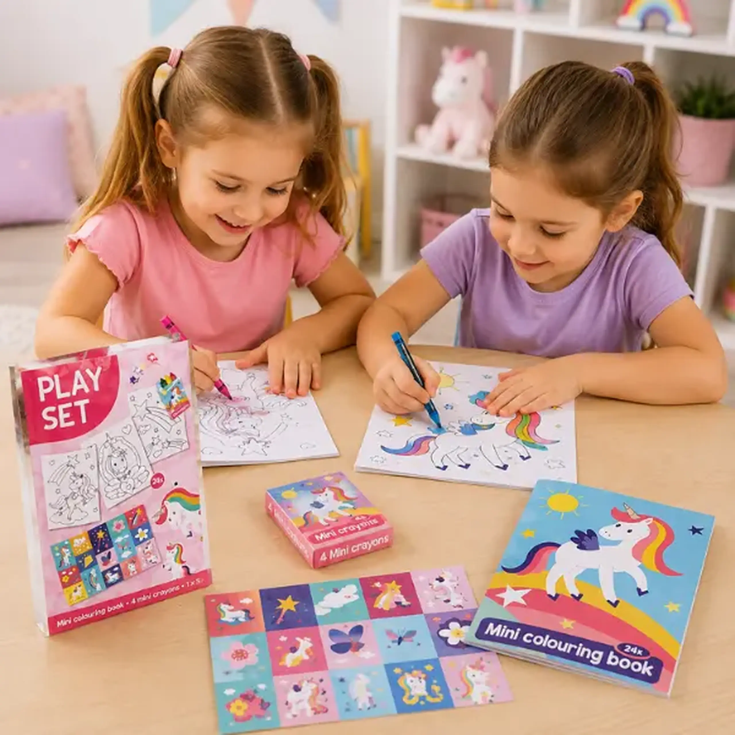Set creativ "Unicorni" cu carte de colorat, stickere și creioane cerate