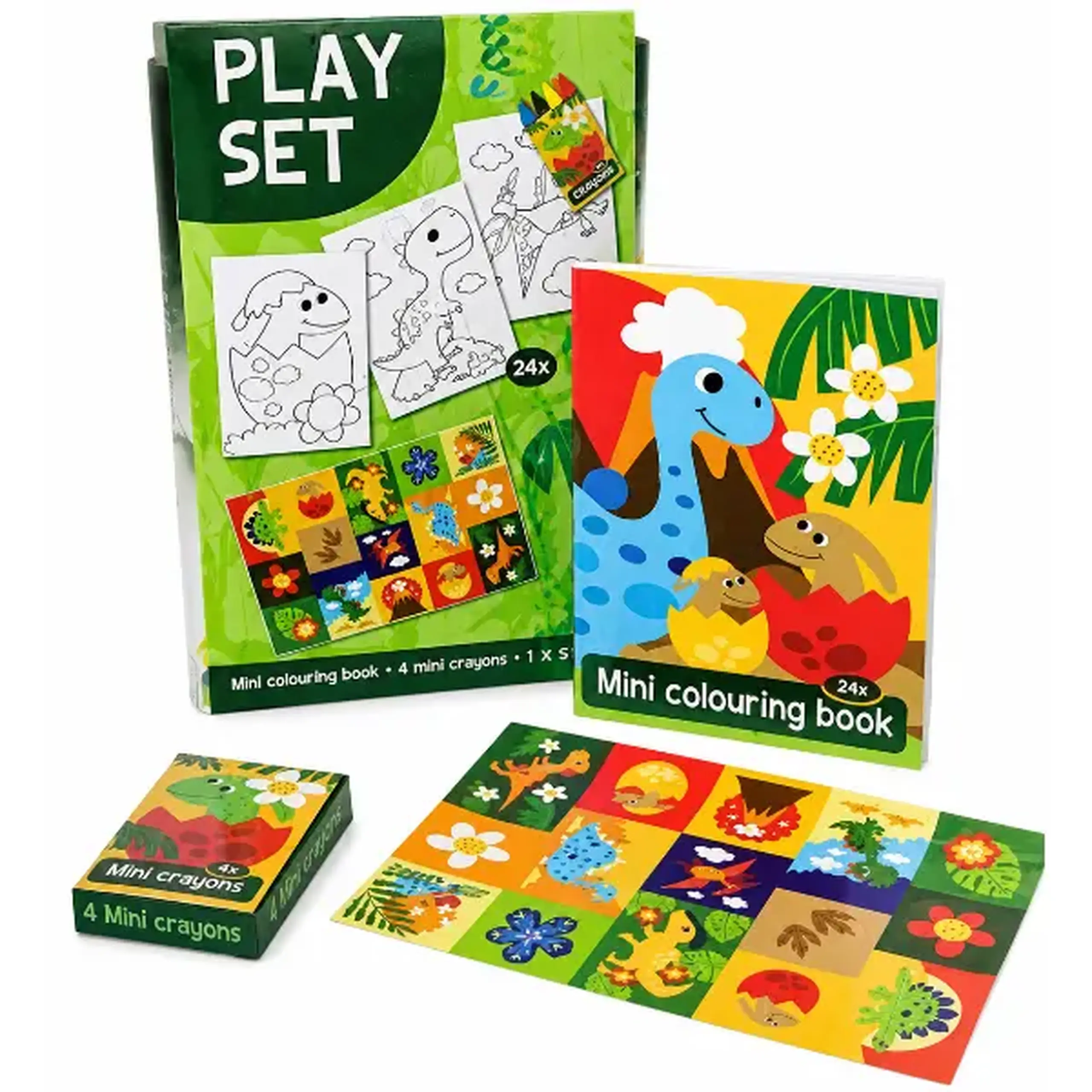 Set creativ "Dinozauri" cu carte de colorat, stickere și creioane cerate