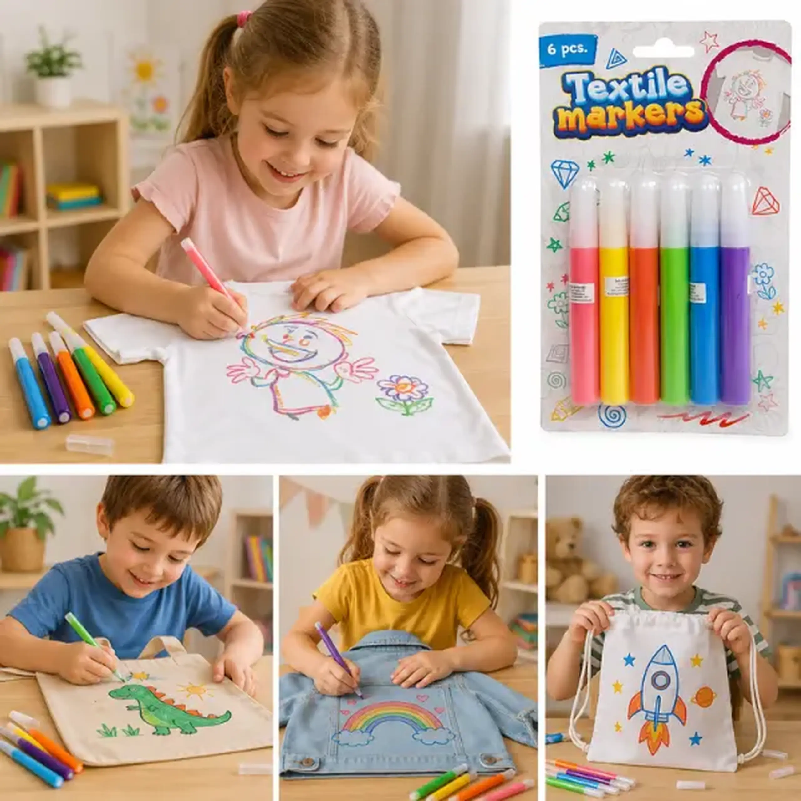 Markere pentru textile, fosforescente, 6 buc.