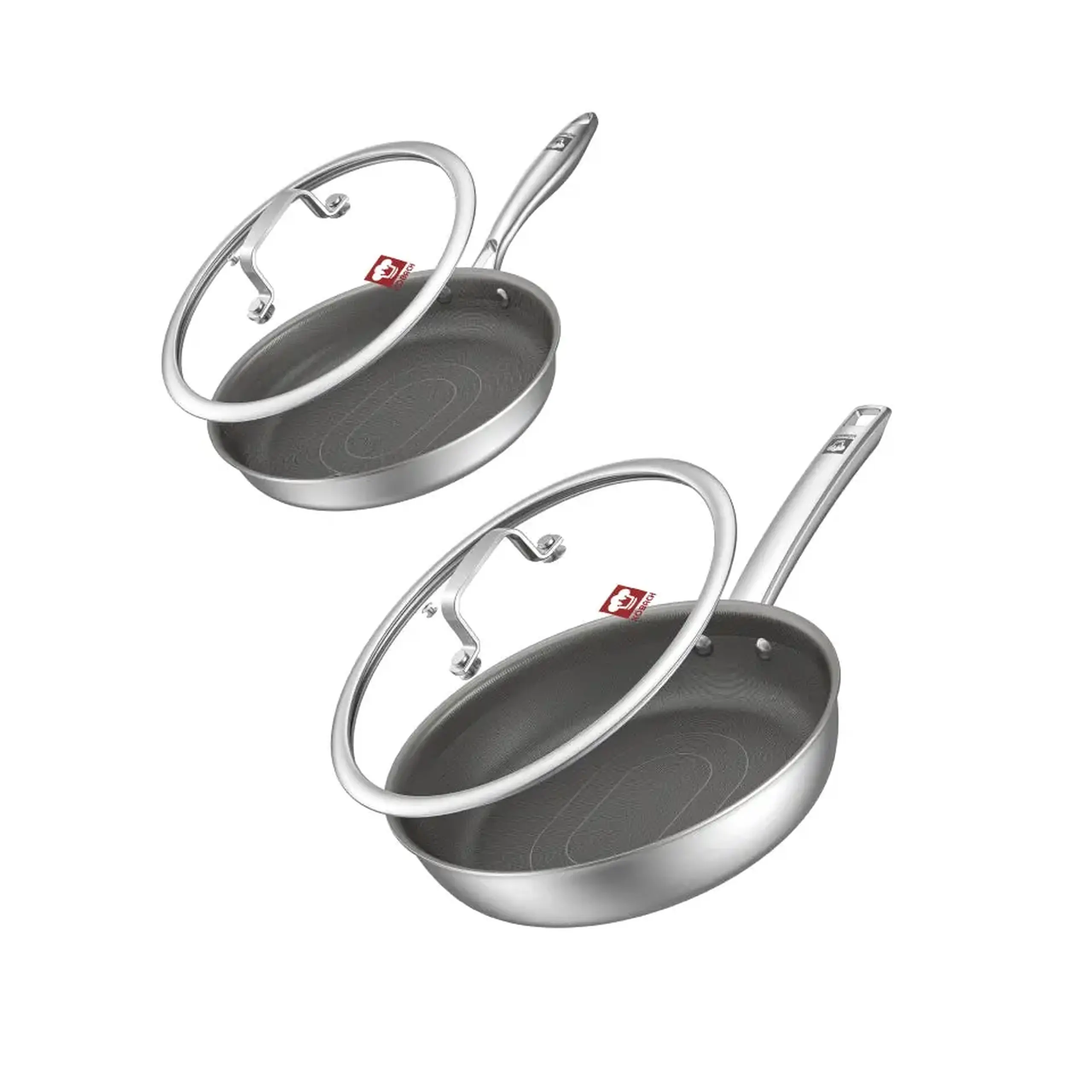 Set 2 Tigăi Kobach Lotus Nano 24 + 28 cm, 3-Ply, Inox 316, Fără Strat Antiaderent, Fără PTFE