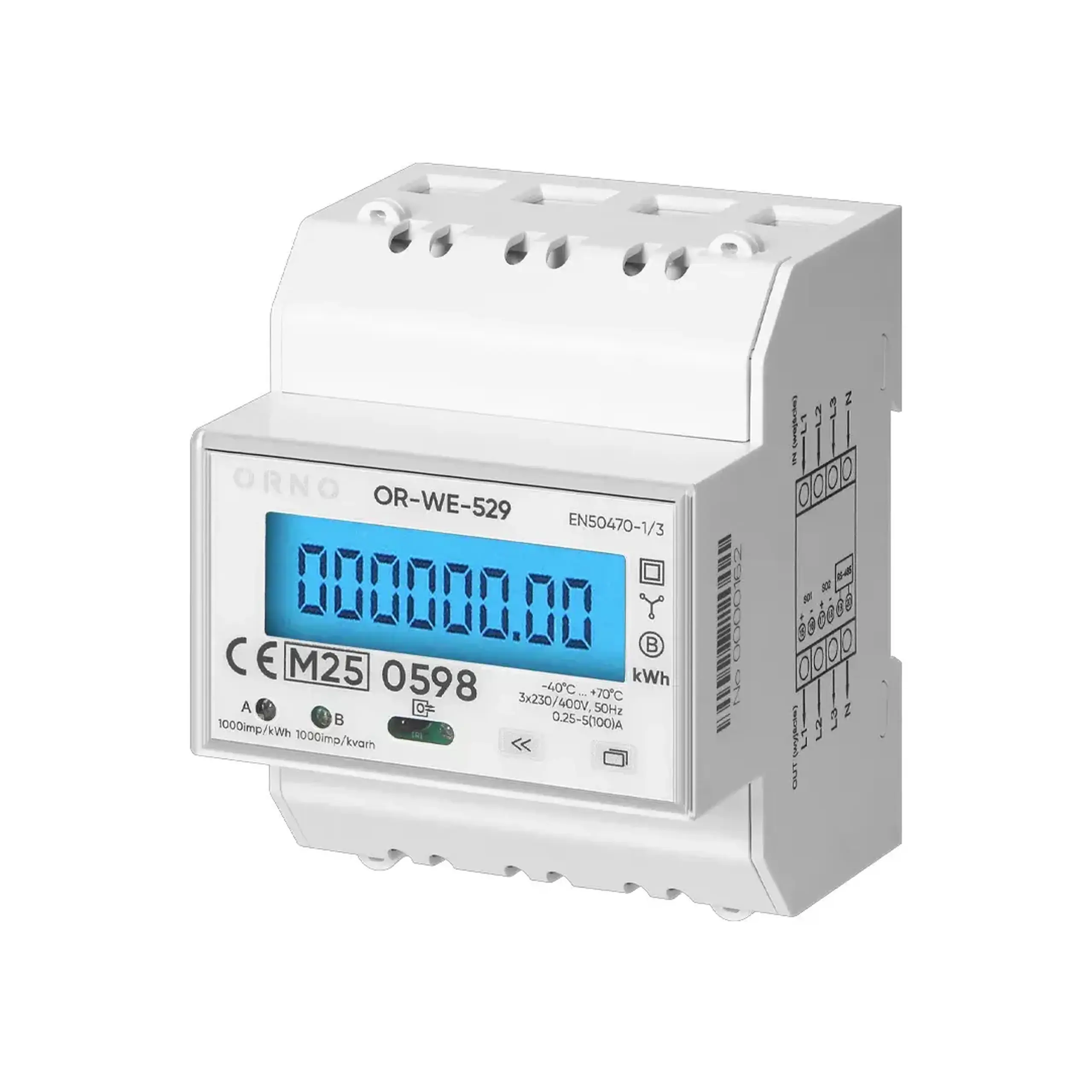 Contor digital Trifazat 0.25 - 5 (100) A 230/400 V IP51 ORNO