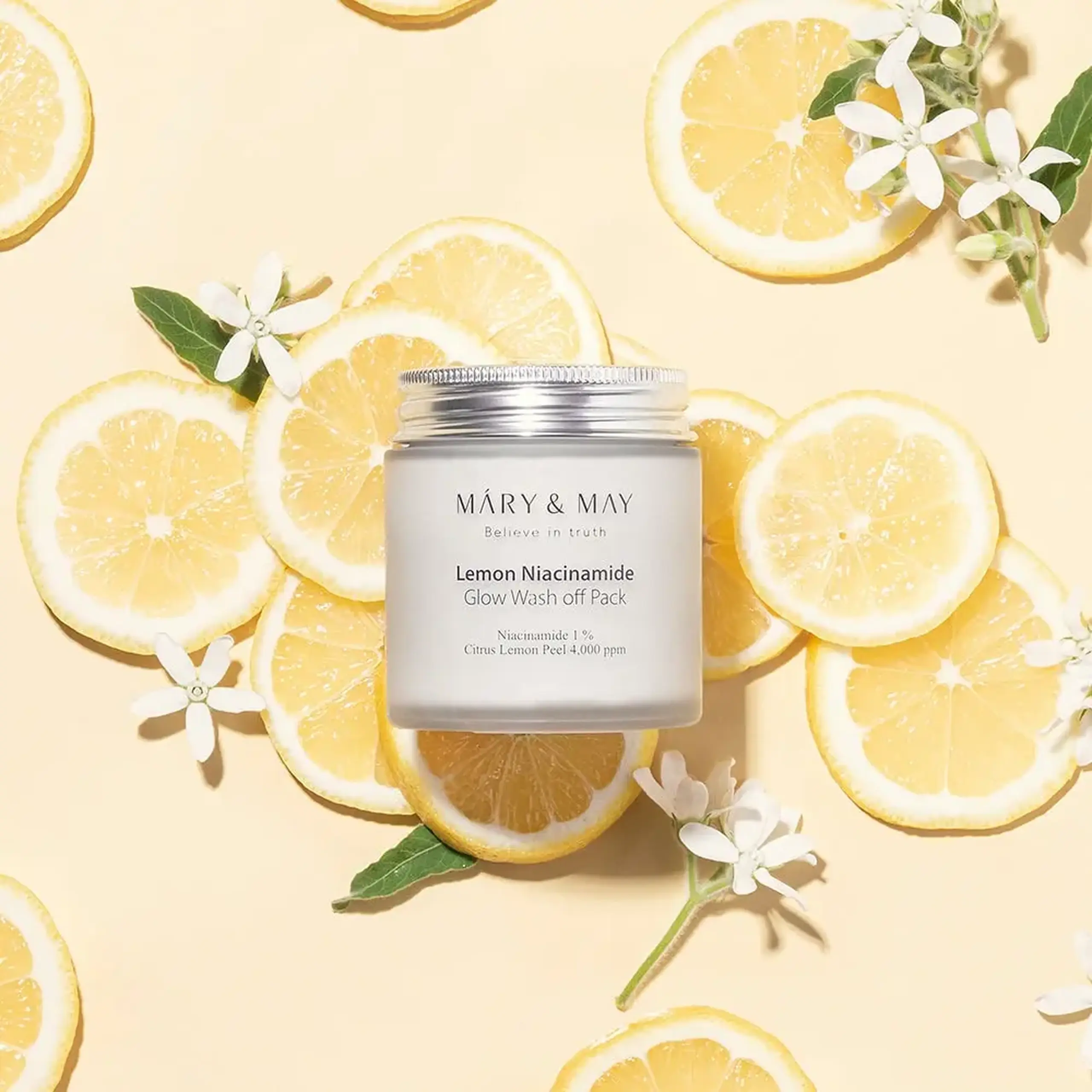 Mască de argilă pentru luminozitate cu niacinamidă și coajă de lămâie Mary &amp; May Lemon Niacinamide Glow Wash Off Pack 125g