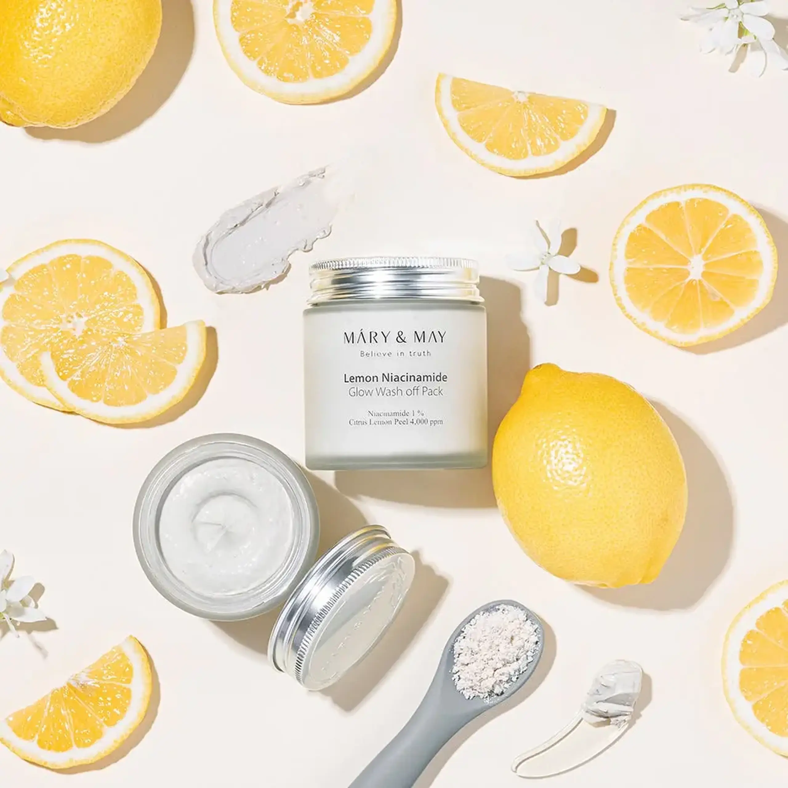 Mască de argilă pentru luminozitate cu niacinamidă și coajă de lămâie Mary &amp; May Lemon Niacinamide Glow Wash Off Pack 125g