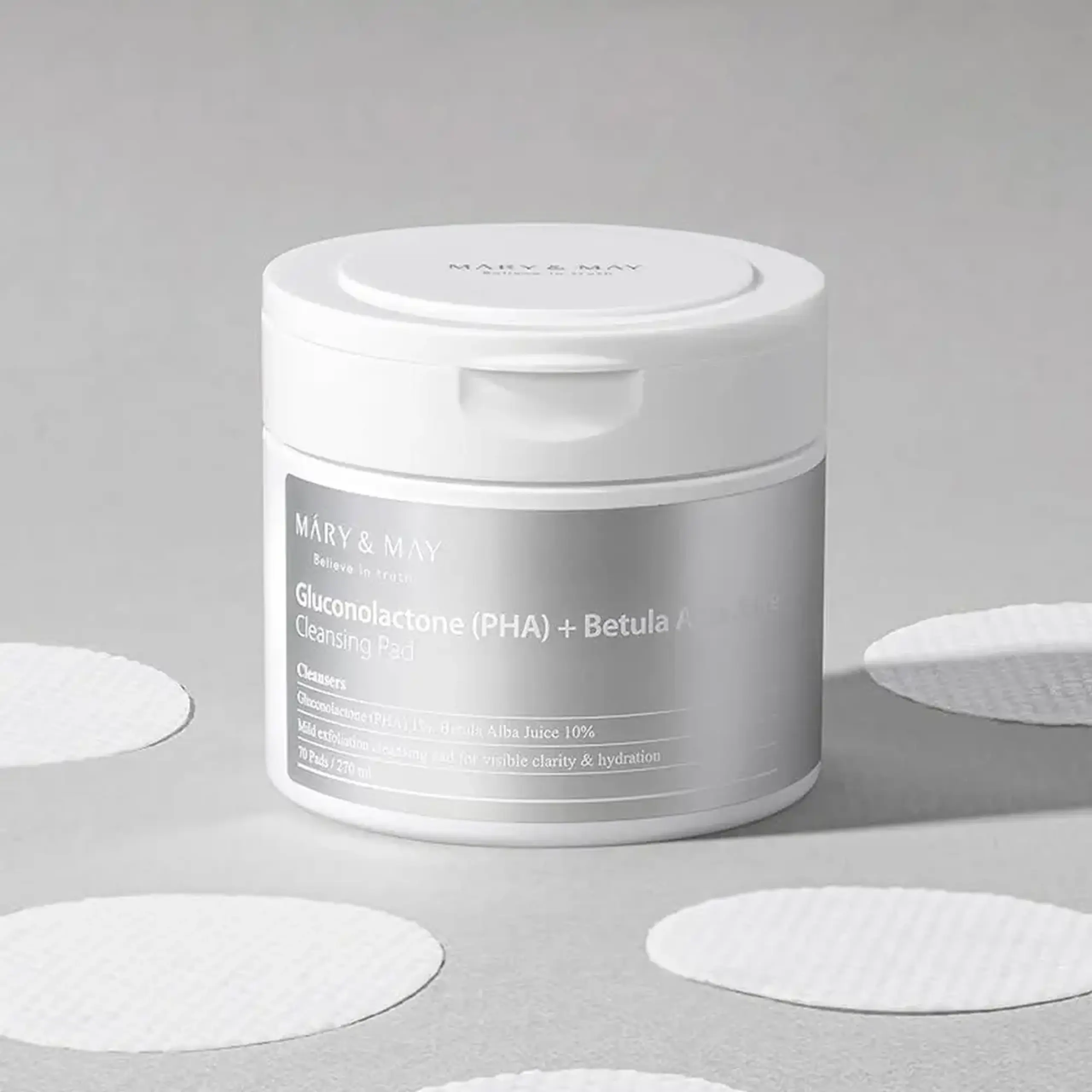 Discuri exfoliante cu 1% gluconolactonă Mary &amp; May Gluconolactone (PHA) + Betula Alba Juice Cleansing Pad 70buc