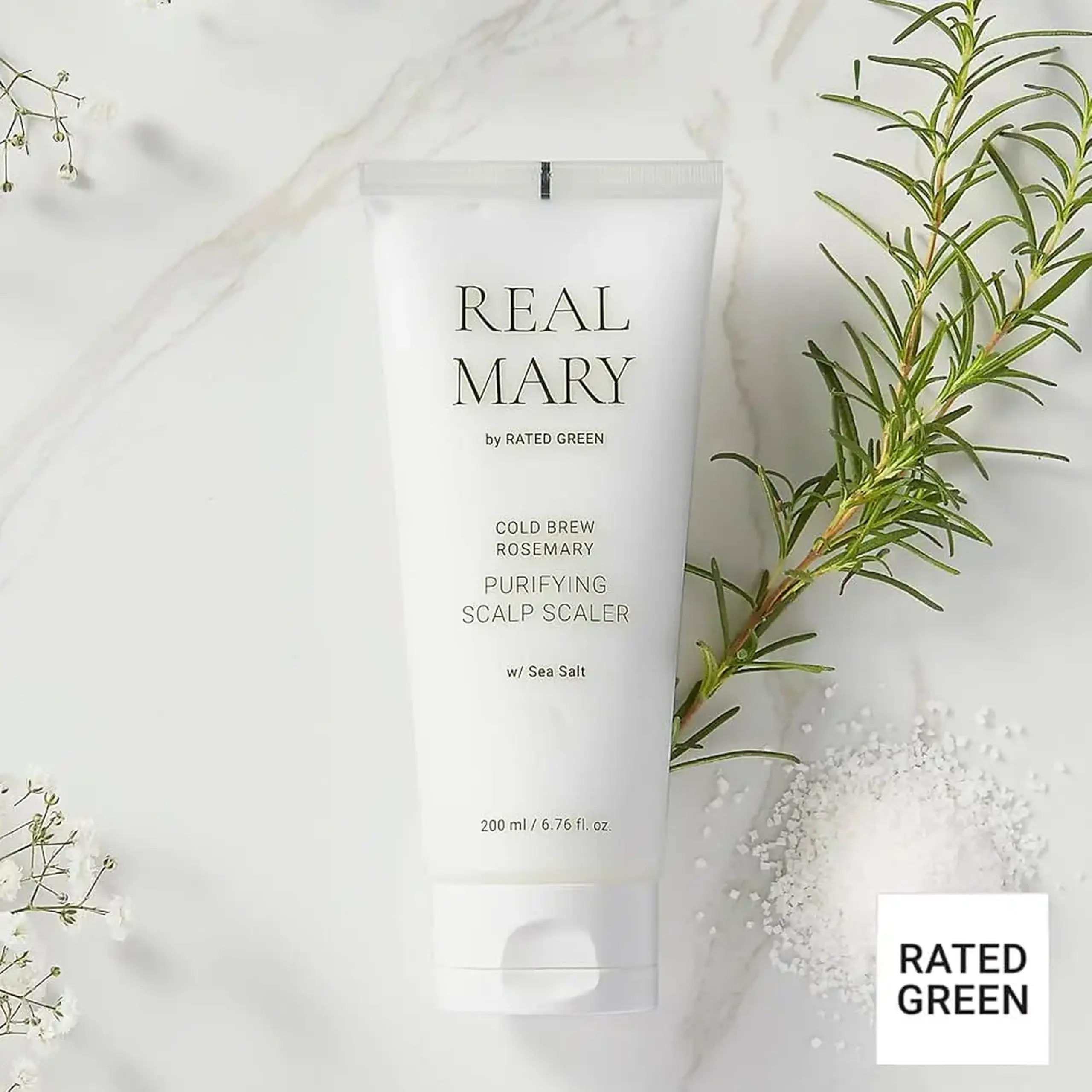 Mască pentru curățirea scalpului Rated Green Cold Brew Rosemary Purifying Scalp Scaler Sea Salt 200ml